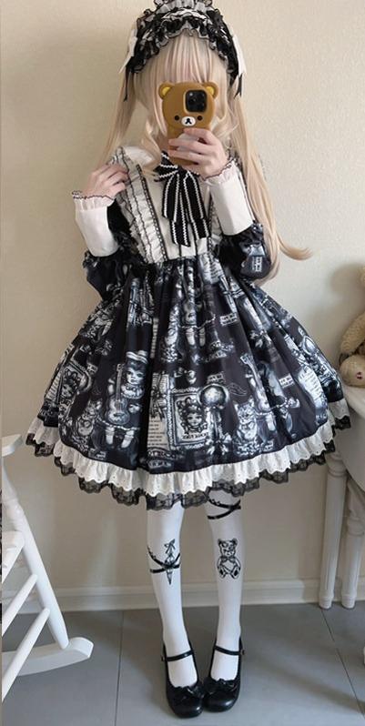 Antique Cat - Printed Gothic Lolita Dress, A-line Silhouette