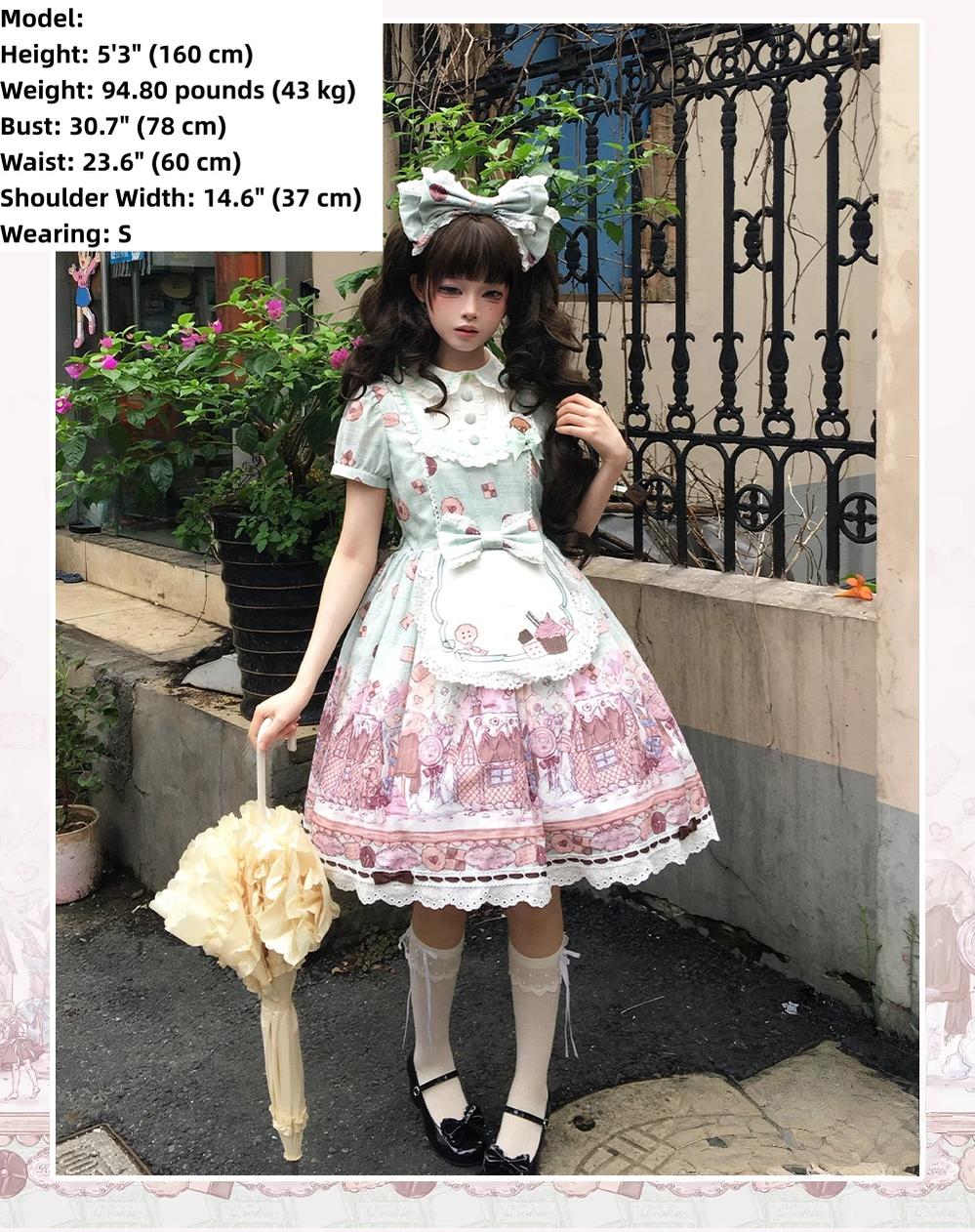 The Story of Frosting Town - Kawaii Lolita Print Dress, Detachable Apron 44387:806568