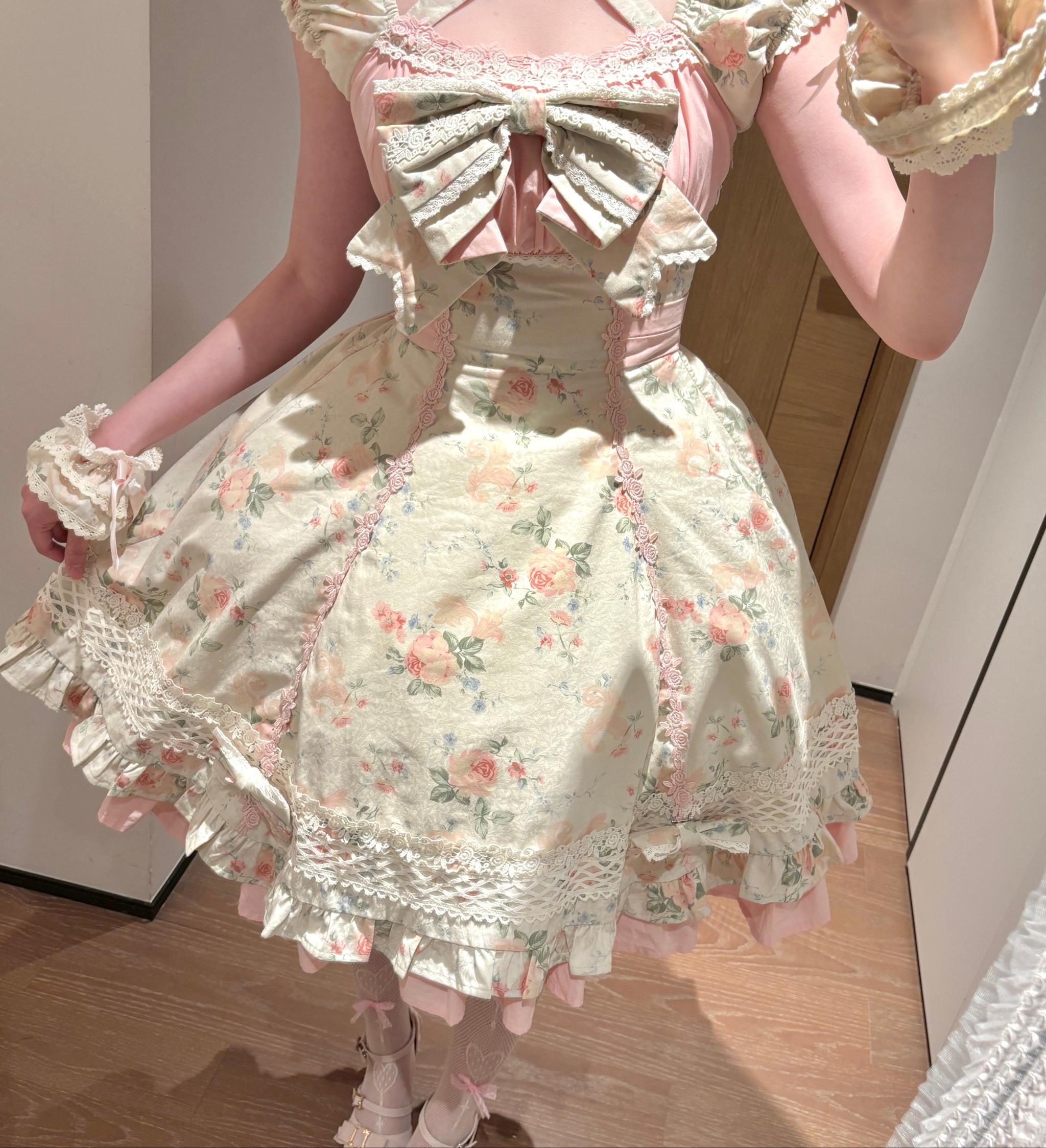 Meet Spring - Floral Printed Old School Lolita OP Dress 44915:827743