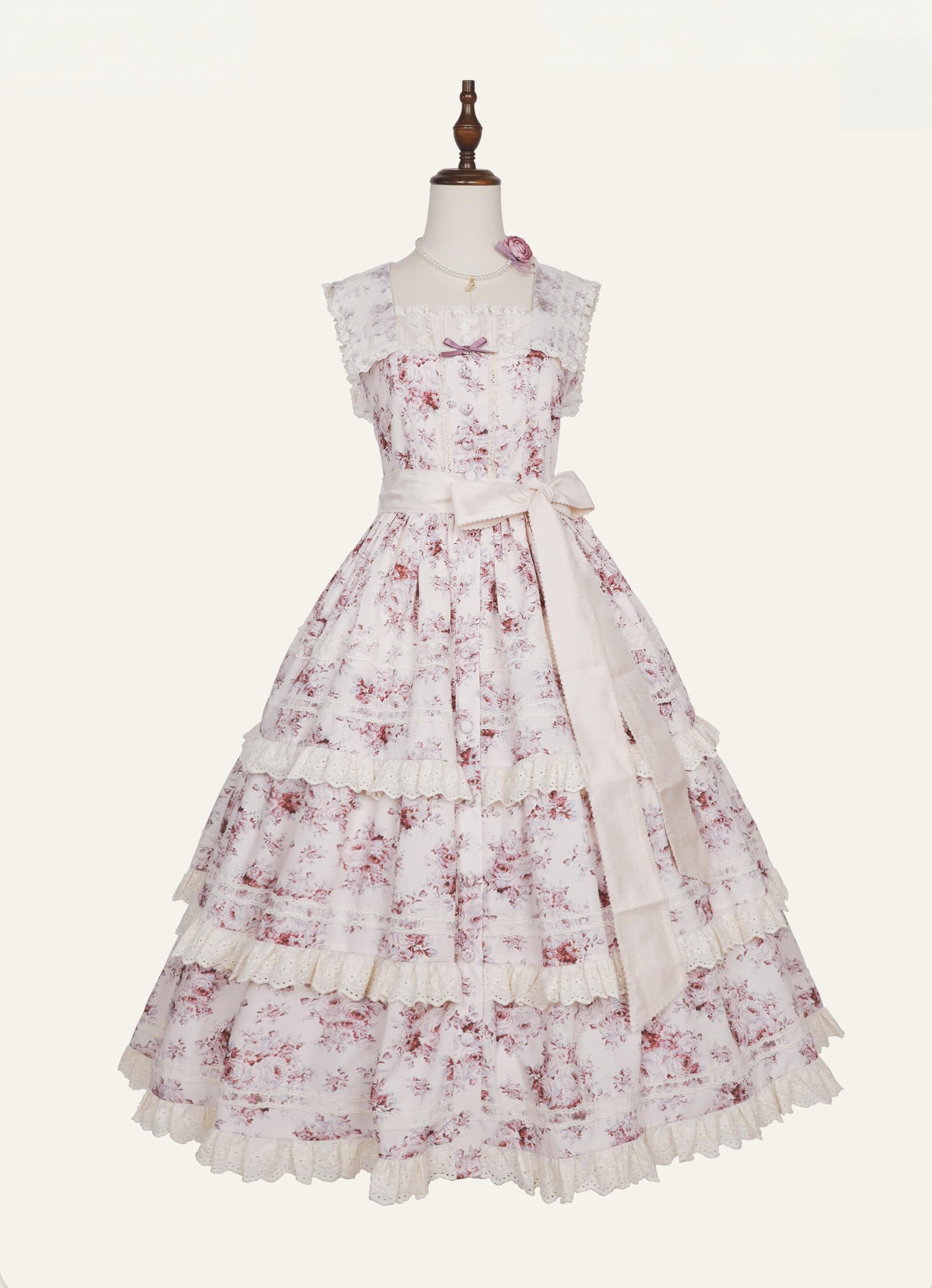 Black Rose - Printed Old School Lolita Dress, Front Opening (L M S XL XS) 44636:817126
