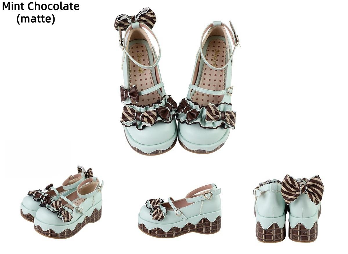 Sheep Puff~Chocolate Sponge Cake~Sweet Lolita Thick-Sole Shoes with Printed Platform 42507:742883