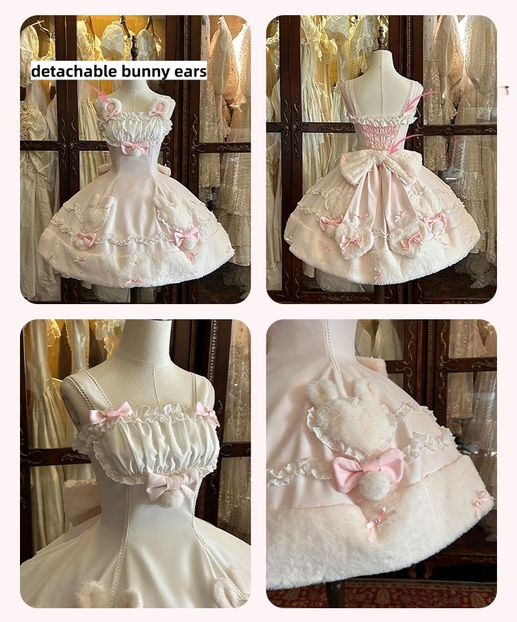 Mengfuzi - Bunny Mochi - Winter Doll-like Sweet Lolita Cape Dress Set