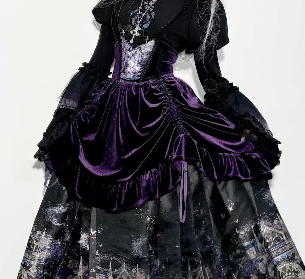 Stellar Orbit Cathedral - Gothic Lolita Hime Sleeve Blouse & Corset & Mamian Skirt Set 45901:867495