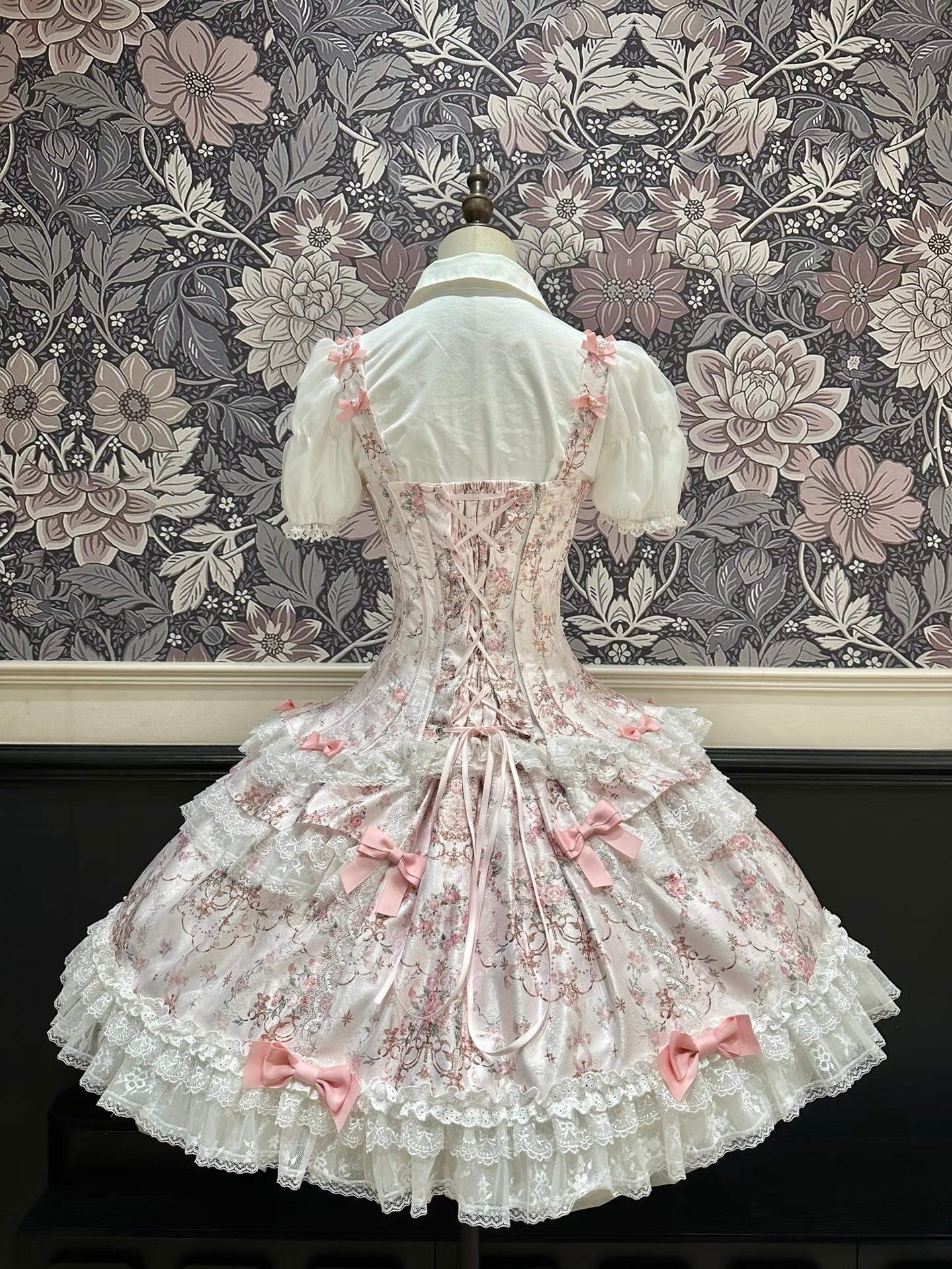 Mengfuzi - FLower in the Mirror - Old-School Lolita Bodice & SK Set, Short-Sleeved OP 44280:802281
