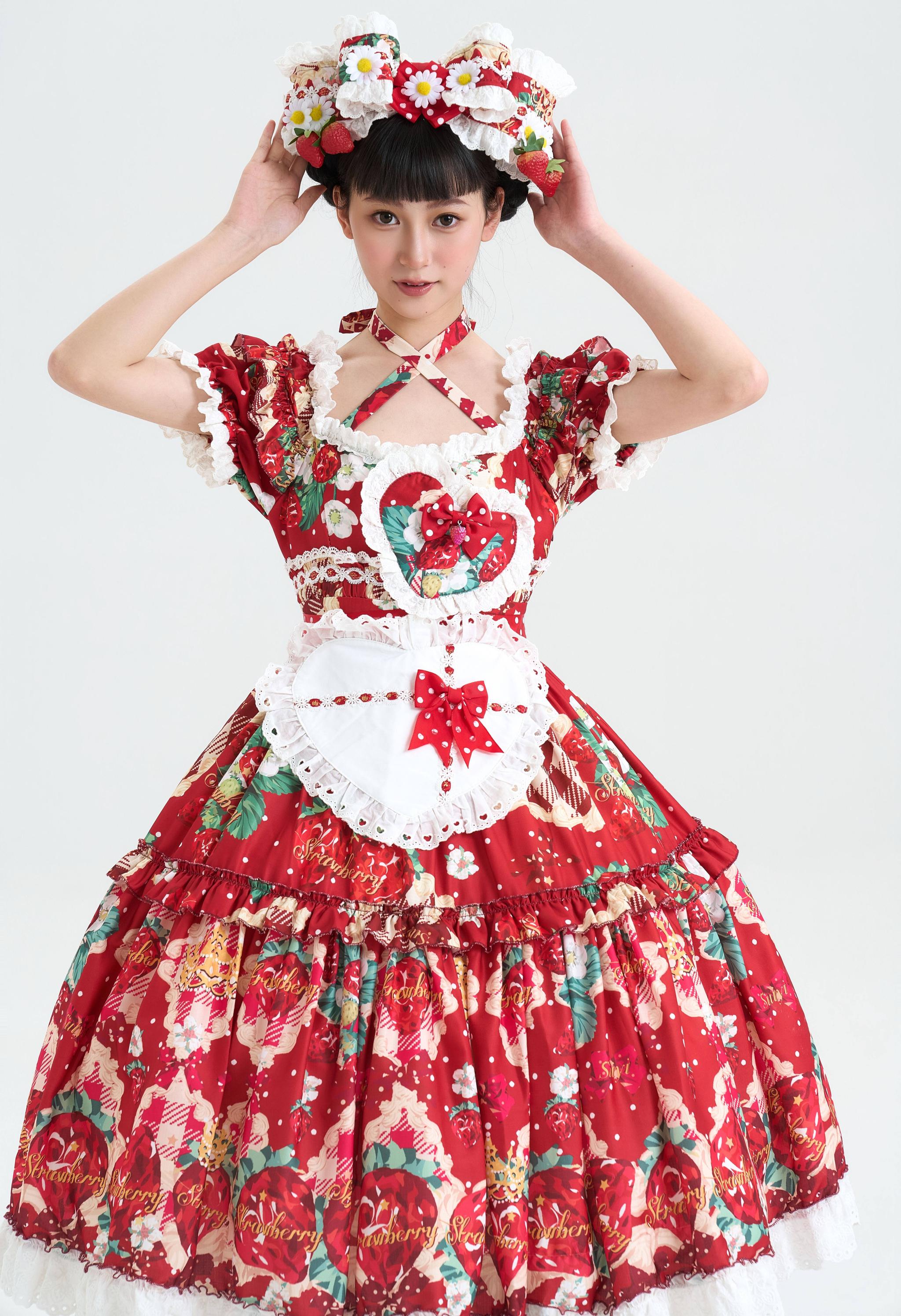 Crown Strawberry - Old School Lolita Crown Strawberry Printed OP Dress Red OP Only S Pre-order