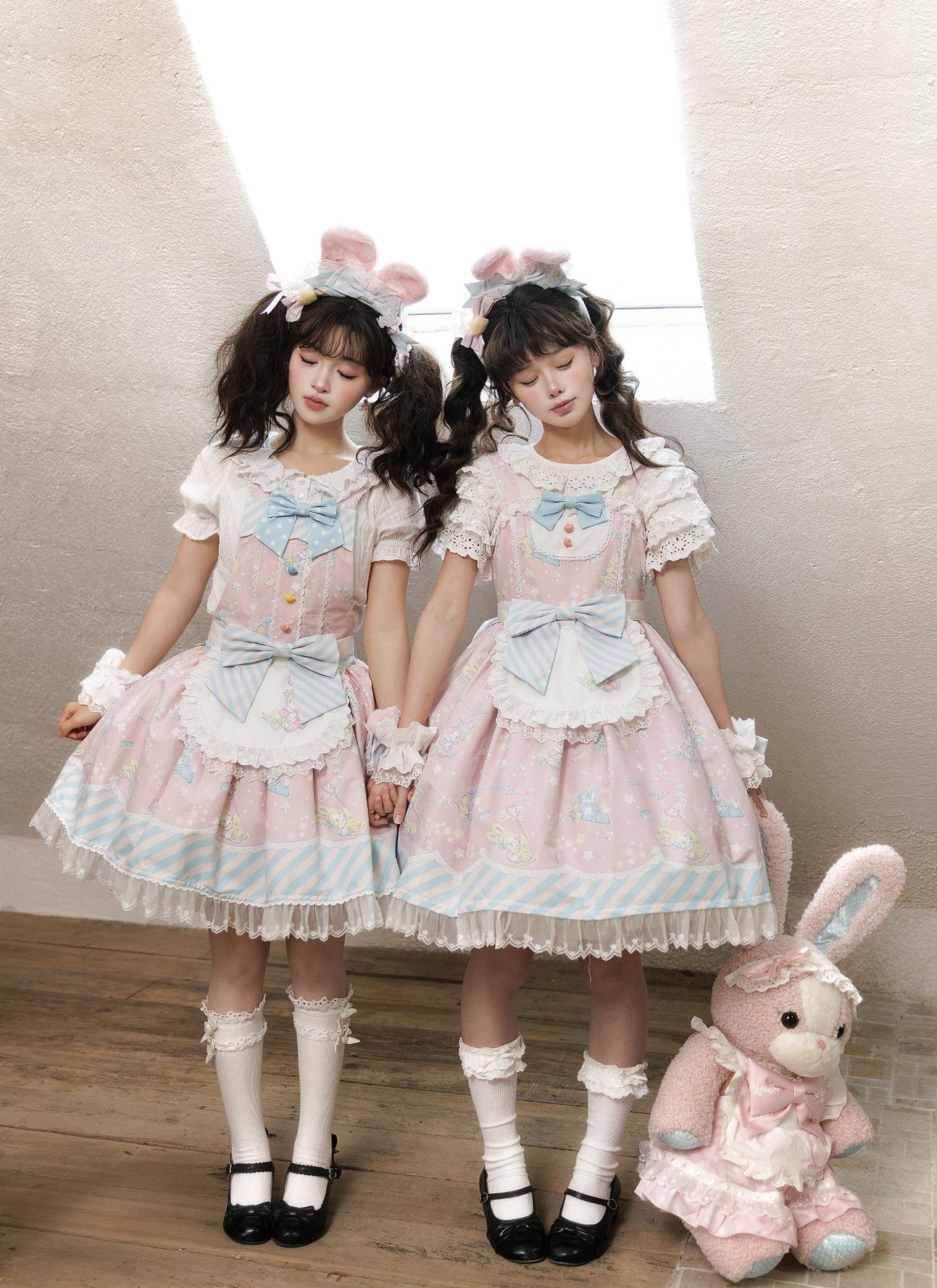 Star Gummies - IP Collaboration Sweet Lolita Dress, Bunny Print & Lace
