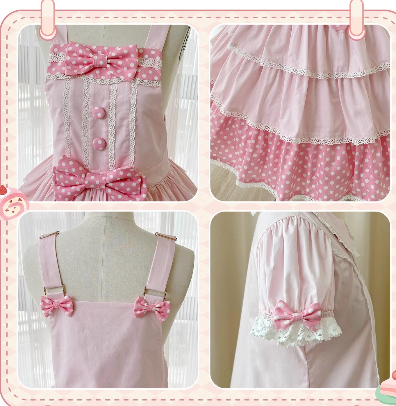 Sweet Dream Sheep - Polka Dot Tri-Hem - Cotton Sweet Lolita Salopette, Peter-pan Shirt
