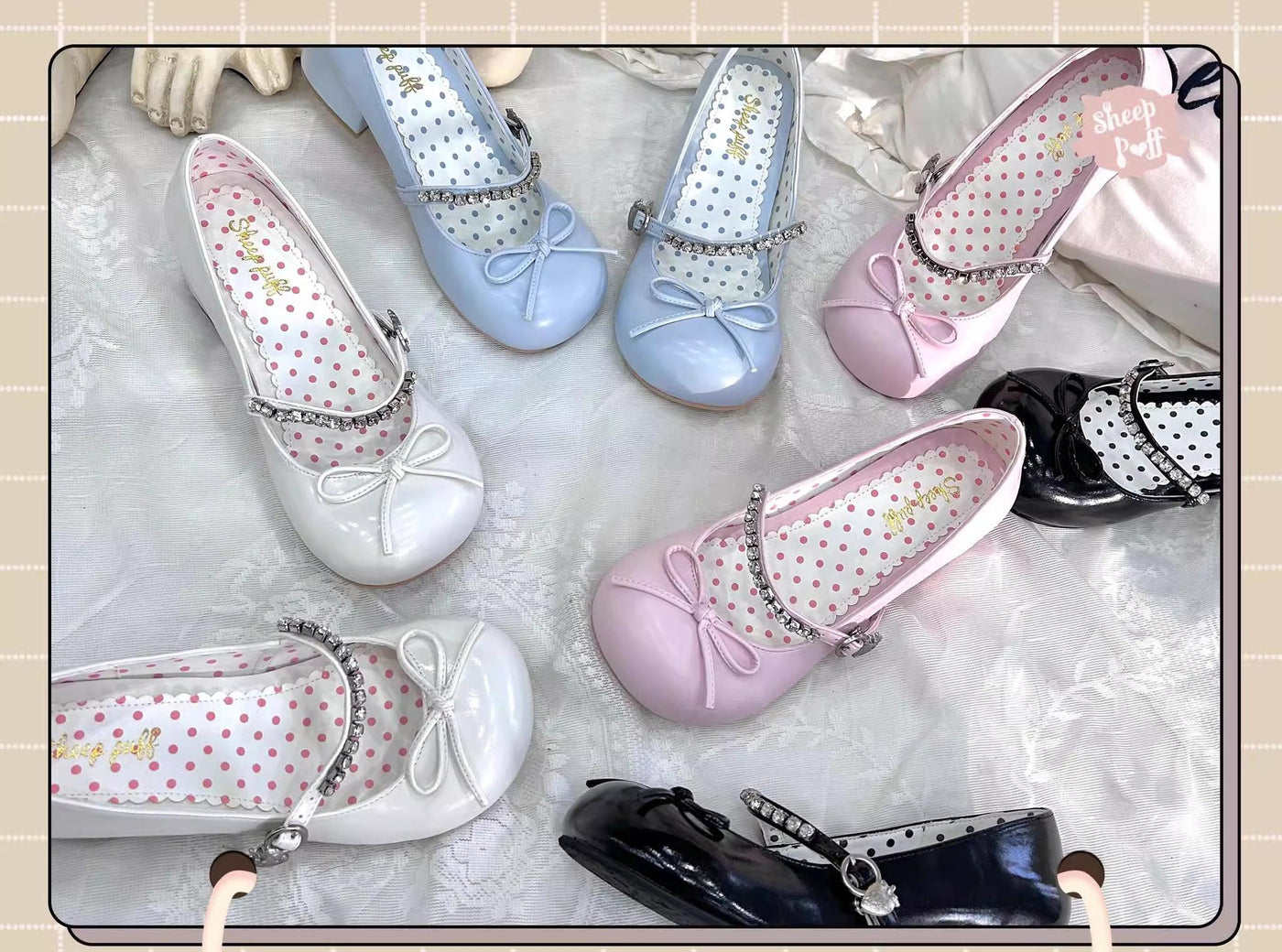 Sheep Puff~Small Berry~Kawaii Lolita Shoes Mid Heel PU Shoe   