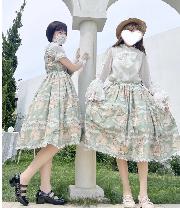 Fruit and rice - Tea Break Rabbit - Vintage Lolita JSK Rabbit Print Multicolors