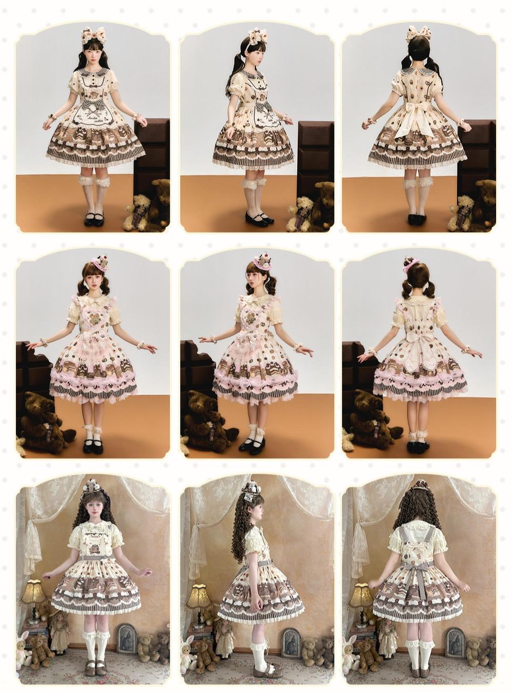 Cocoa Baker - Old School Lolita Dessert Printed OP & JSK Dress with Embroidery 45486:851027