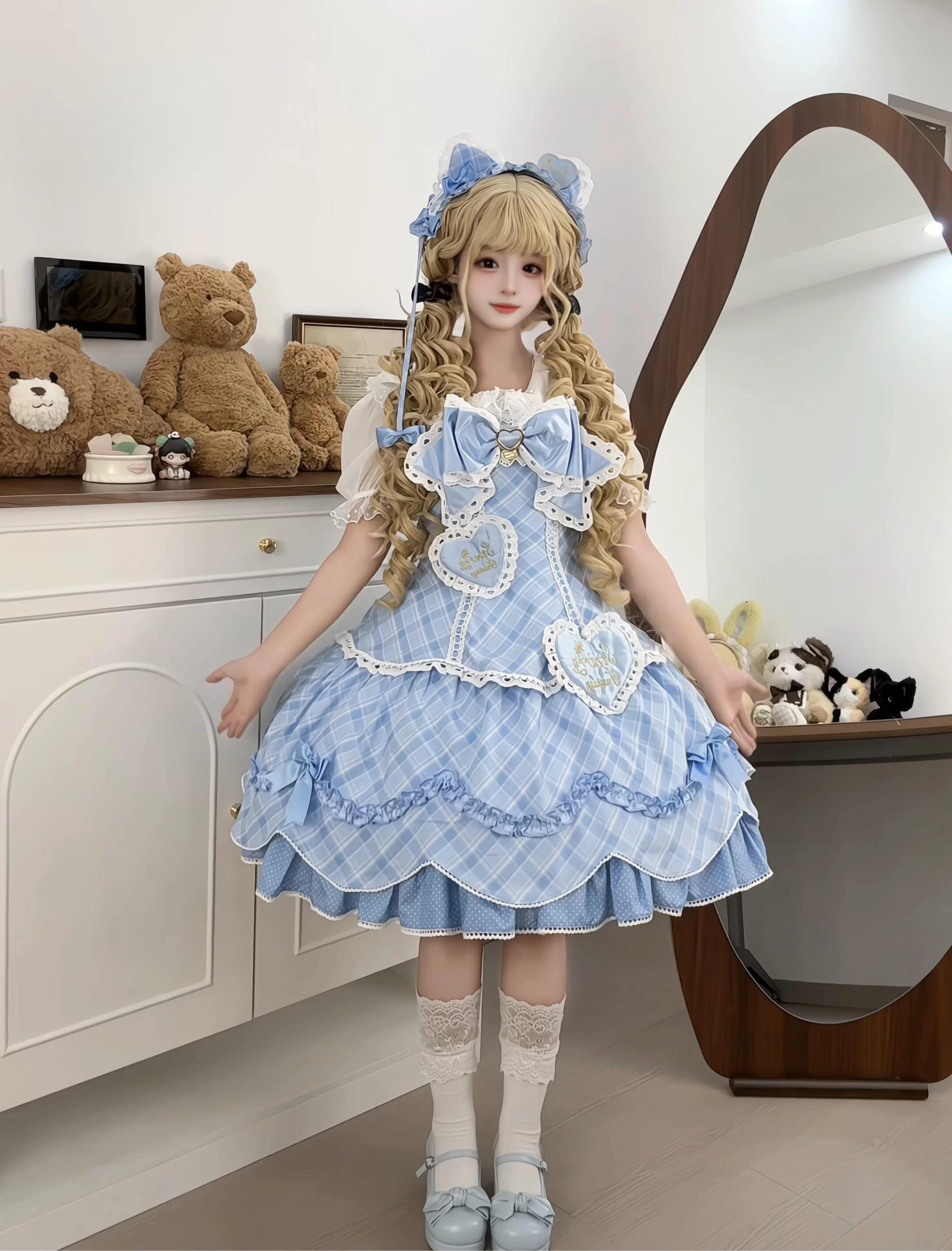 Shibuya Honey - Plus Size Sweet Lolita Plaid OP & JSK Dress (2XL L M S XL) 45210:840388