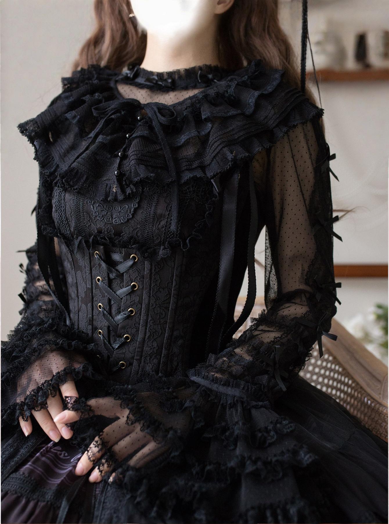 Vernal Feast - Polka Dot Lolita Blouse, Ruffled False Collar