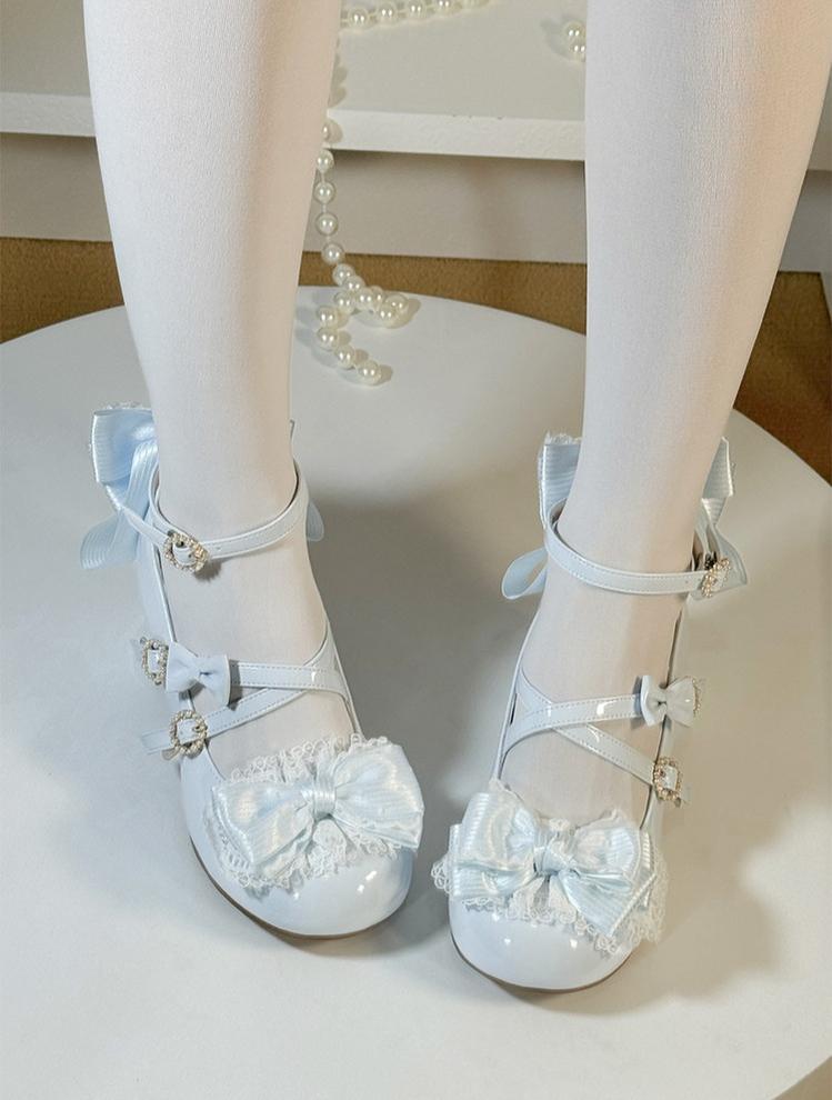 Cloud Satin Dream - Sweet Lolita Shoes, Ribbon Bows & Round Toe