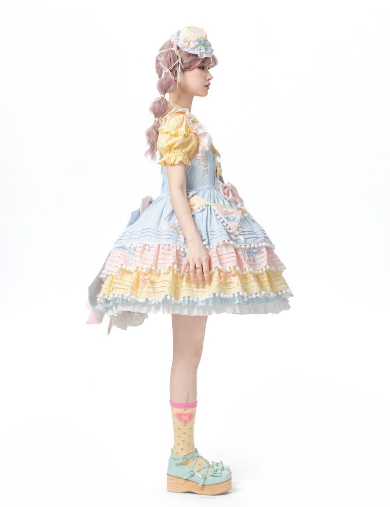 Chubby Cat Diary - Sweetheart Macarons - Sweet Lolita JSK Dress, Pom-pom Accents 44105:796029