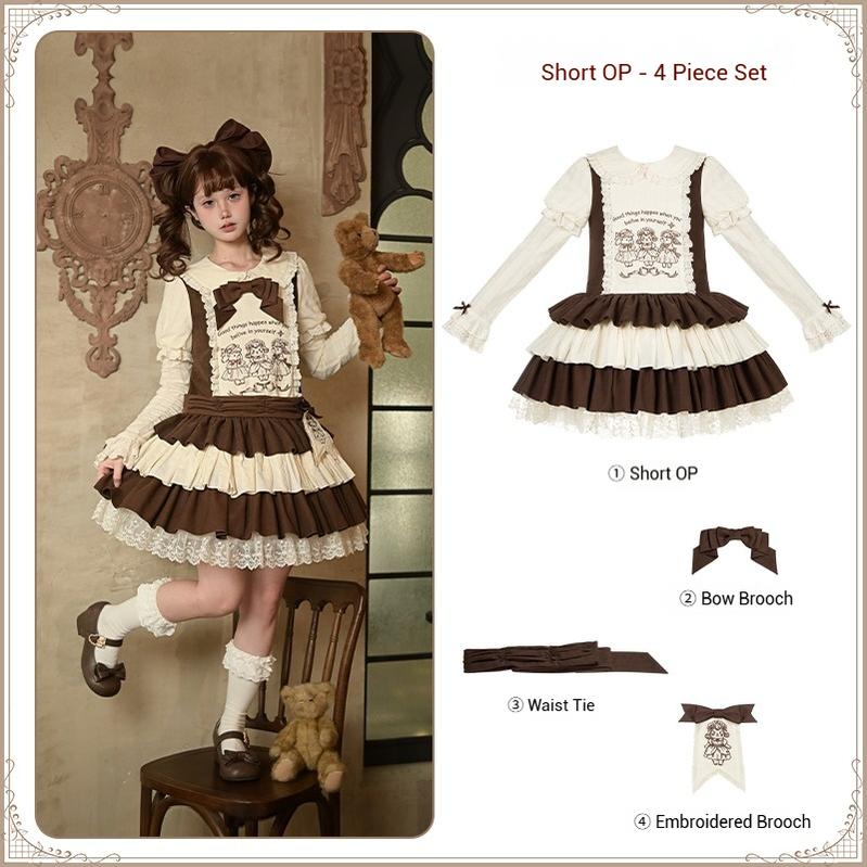 With PUJI - Sugar Frost Tale - Kawaii Lolita OP Button Closure Dress, Lamb & Bunny Embroidery (L M S) 44101:797040