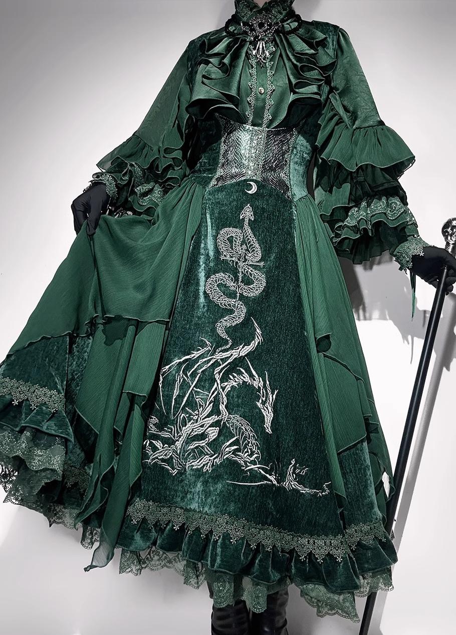 ZJstory~Dragon Bone Cemetery~Gothic Lolita JSK Set with Dragon and Snake Skeleton Embroidery 42699:750646