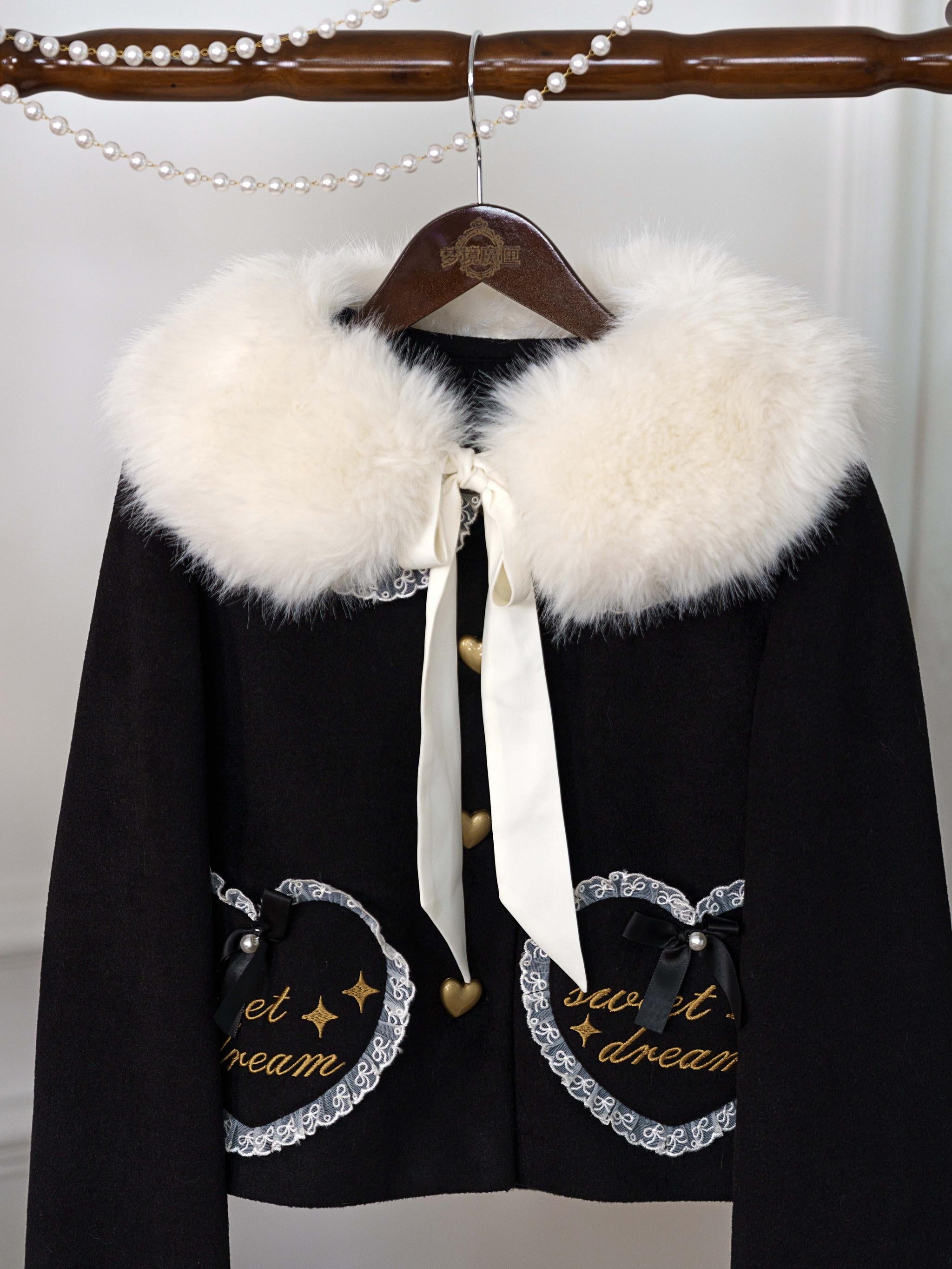 Milk Puff - Winter Fleece-lined Sweet Lolita Coat, Detachable Collar 44043:793437