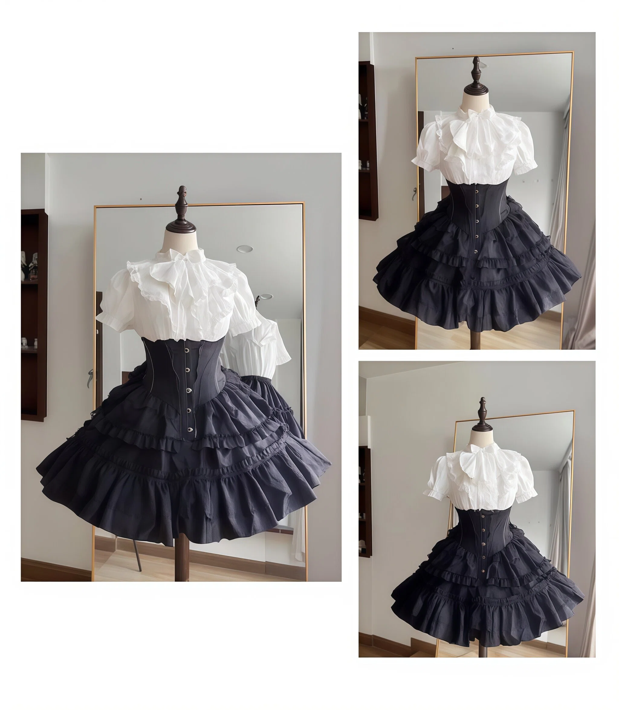 Eclipse Night - Gothic Lolita Shirt Set, Boning Corset Skirt 44391:807298