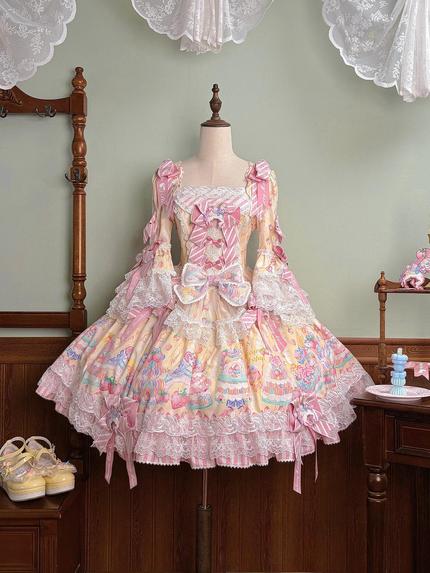 Macaron - Printed Sweet Lolita OP Dress, Old School Lolita JSK Available (L M S XL XS) 45078:834050