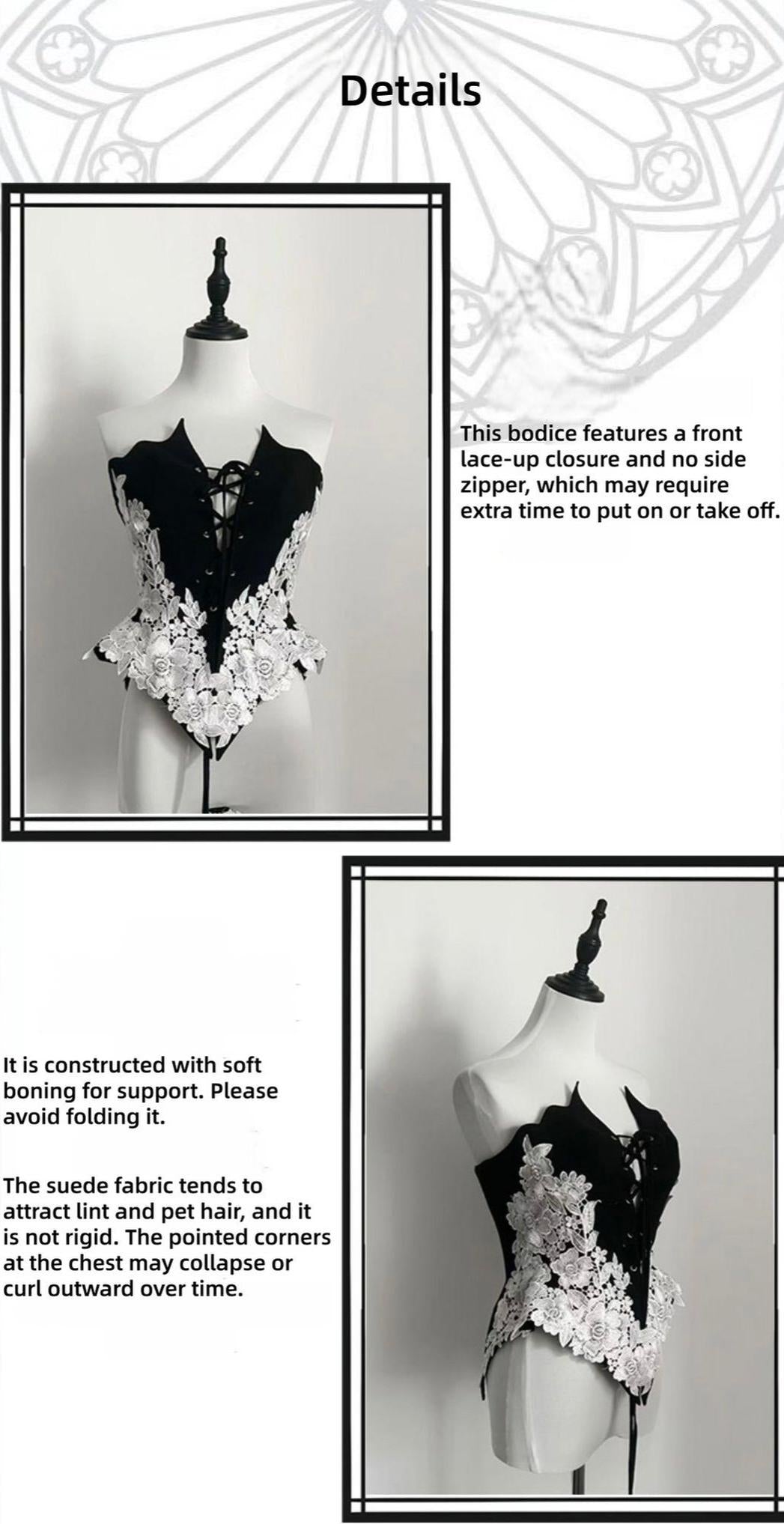 The Cage - Gothic Lolita Fishbone Bodice, Embroidered Appliqués