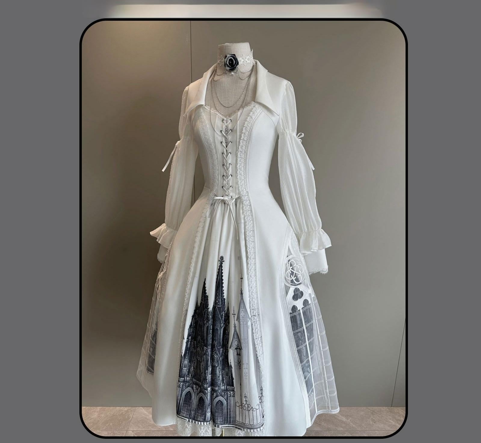 Susin Lolita - Night Traveler - Gothic Lolita Skirt Outfit Long Coat Shirt and Bustier Set 42118:727569