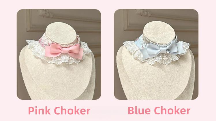 Mengfuzi - Flower in the Mirror - Floral Printed Old School Lolita Accessory Set (Blue Pink) 44315:802630