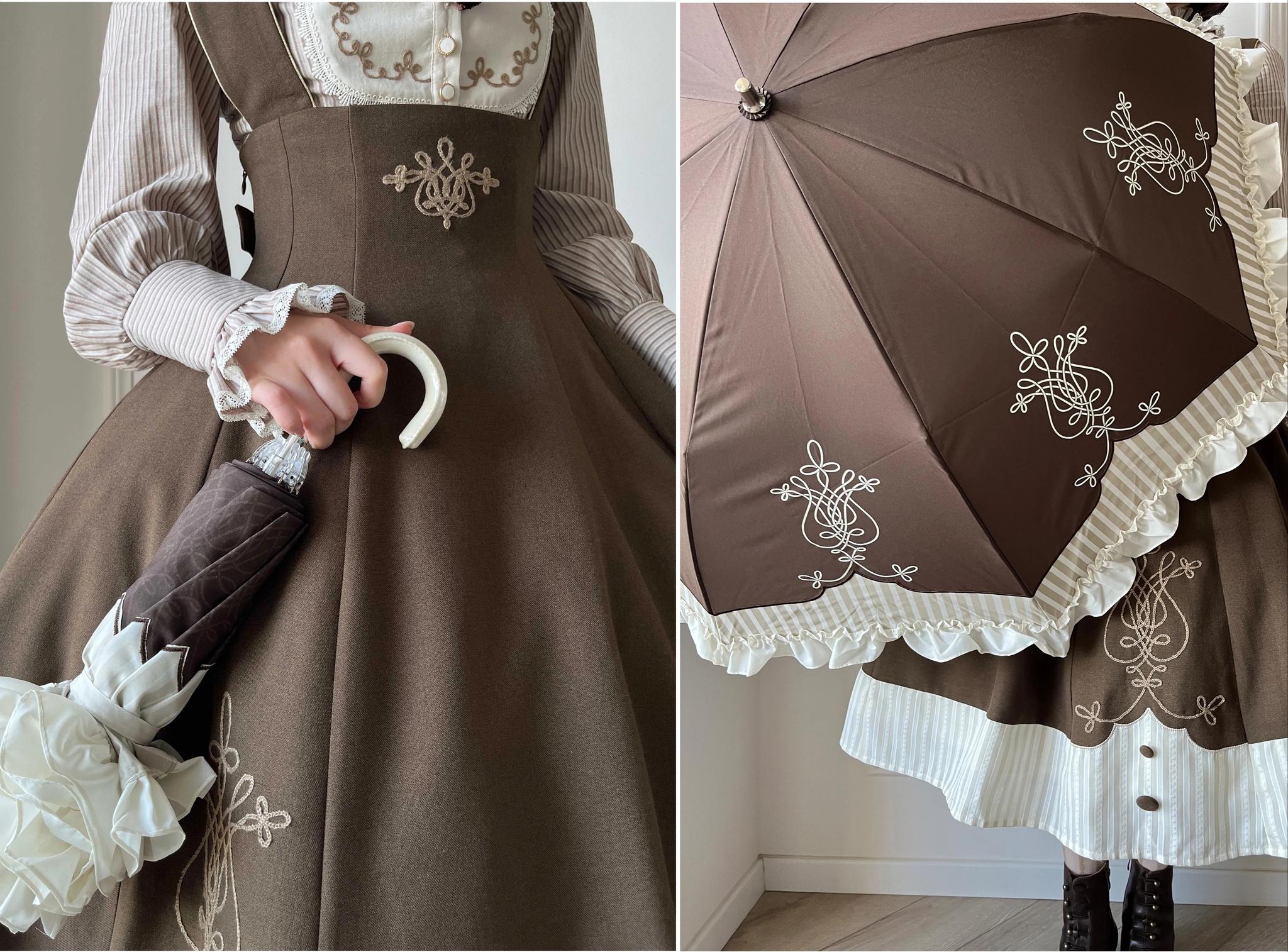 Lyre Academy - Classic Lolita 2-Fold Parasol, Lyre Print & Embroidered Trim 45679:858505