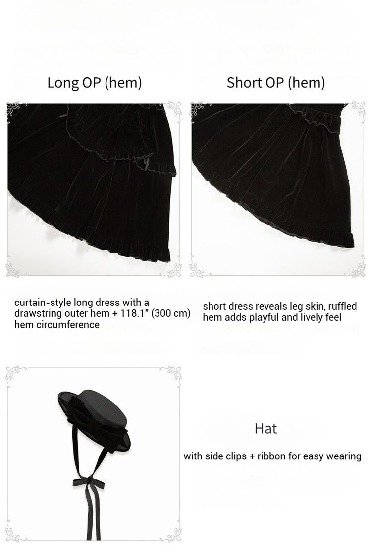 With PUJI - Apocalypse - Gothic Lolita Velvet OP Dress Set, Fishbone Waist 44128:797387