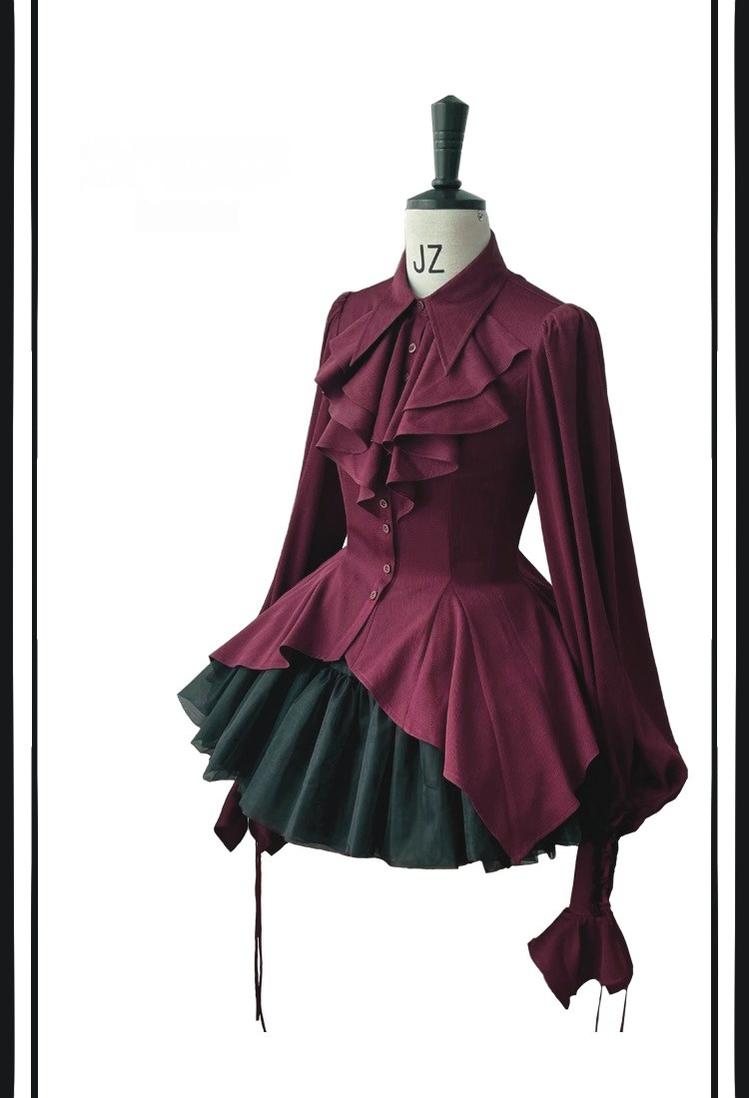 Danger Girl~The Persevering~Ouji Lolita Shirt Gothic Blouse with Mutton Sleeves (Red / L M S XL XS) 42115:726903