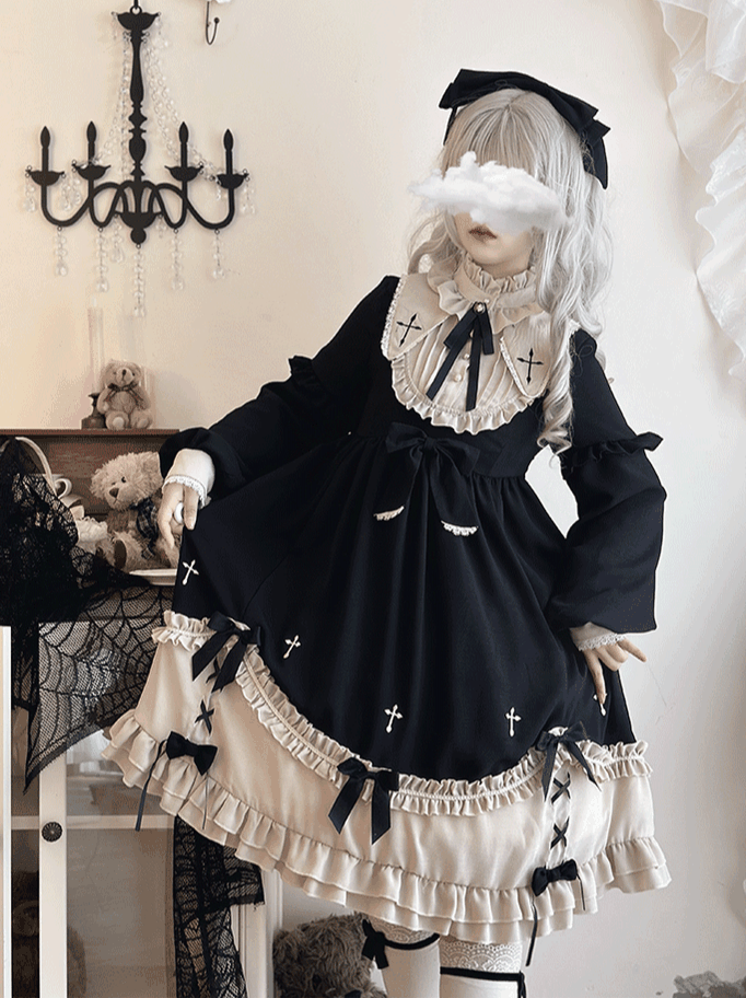 Plus Size Gothic Lolita Winter OP Dress, Cross Embroidery