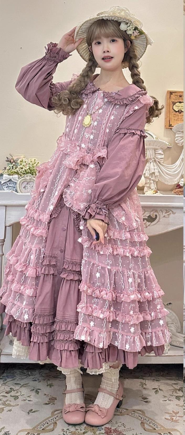 Bunny Magic Forest - Loving Bunny - Elegant Lolita Long Sleeve Trapeze OP, Tiered Skirt 44362:806286