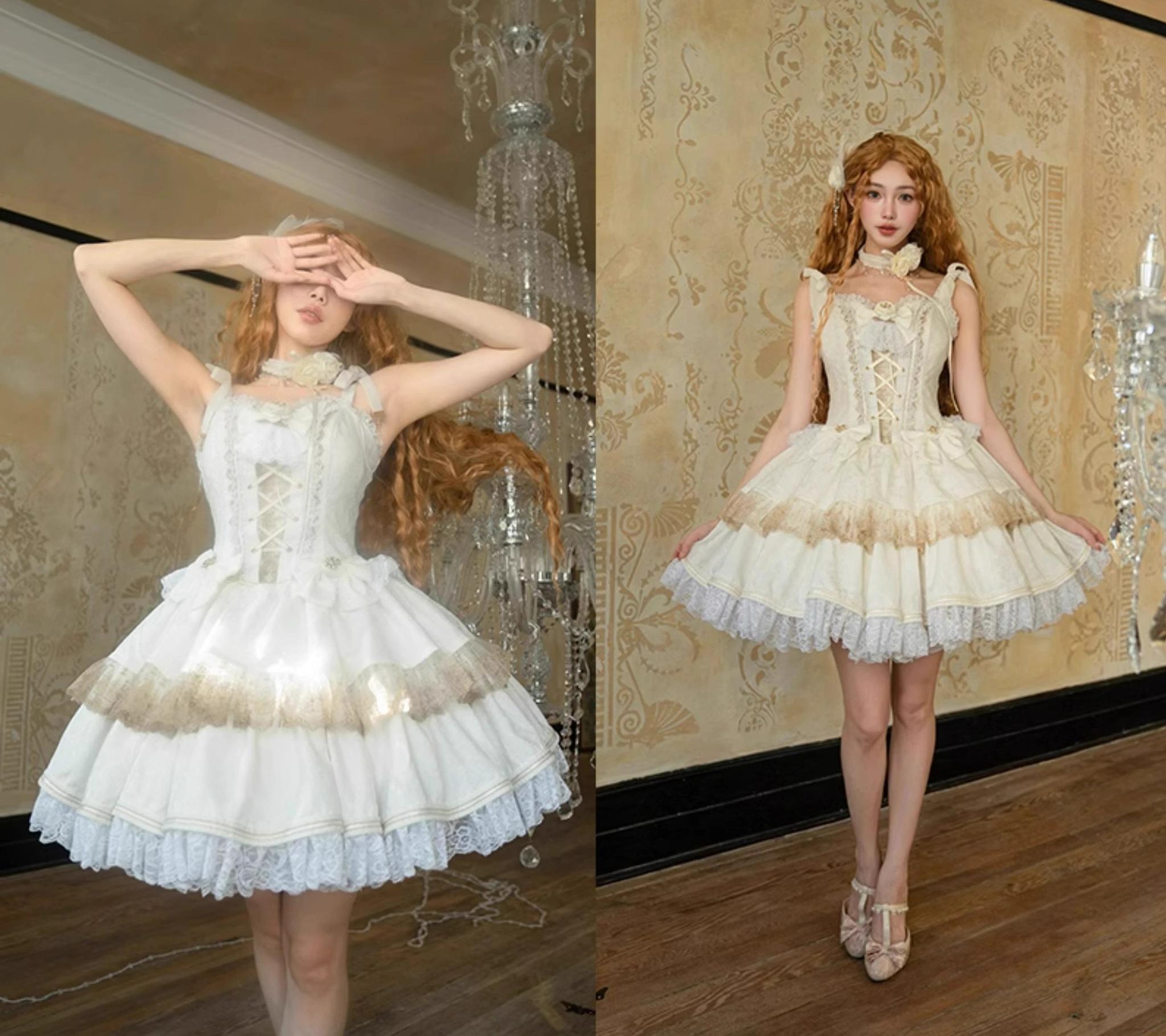 Forest Fluorescent Carps - Black Lady - Gothic Lolita JSK Dress Set