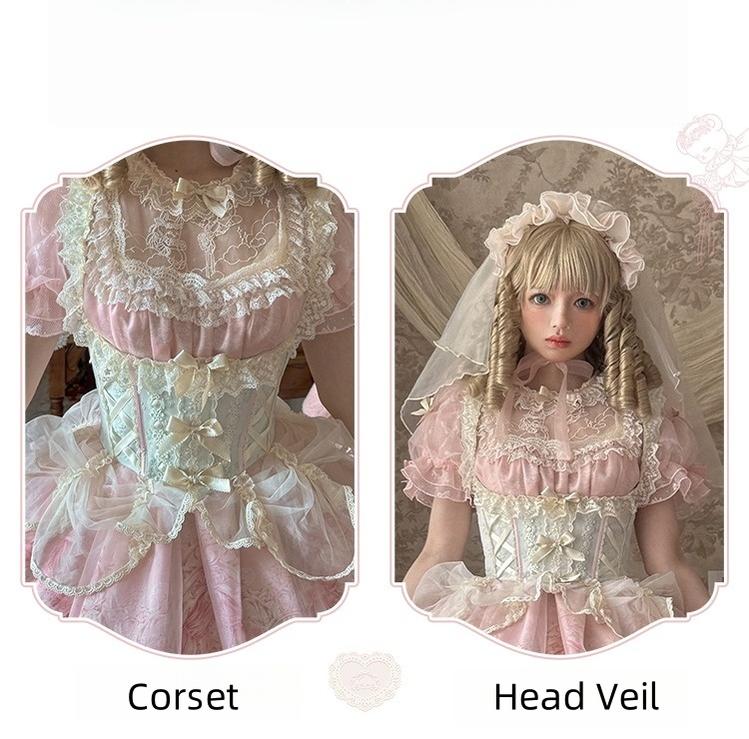 Spireme Cat - Wedding in Dream - Pink Sweet Lolita OP Dress, Detachable Corset Corset Only S