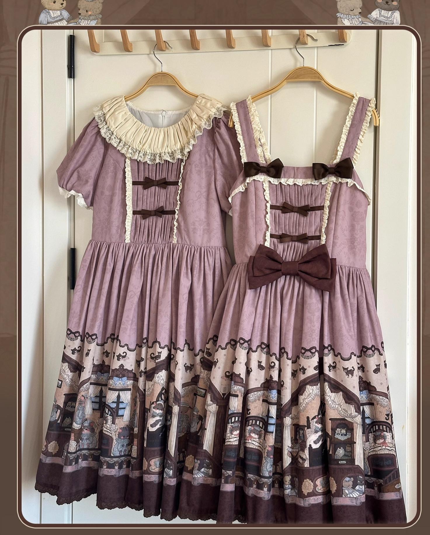 Sweet Dream Sheep - Vintage Bear - Printed Sweet Lolita Dress, Zipper Clousure 43709:784148