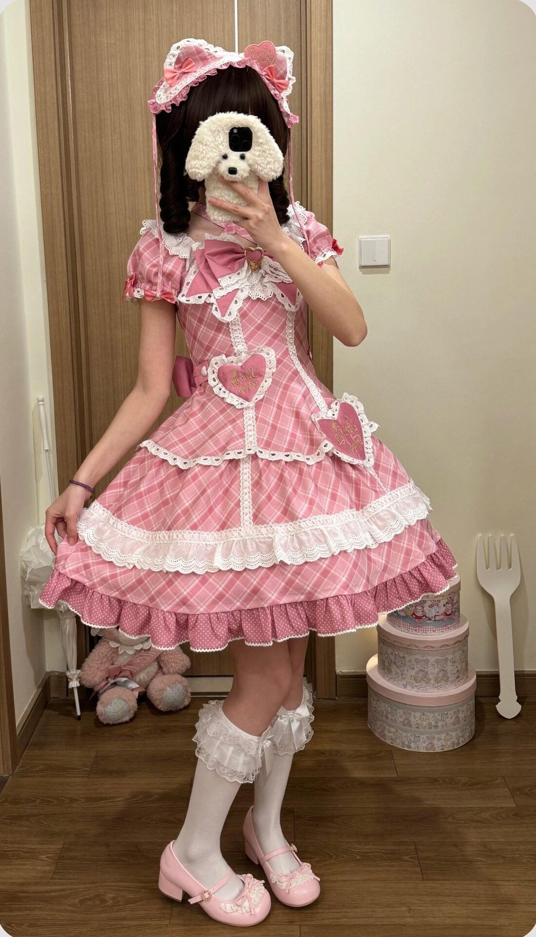 Shibuya Honey - Plus Size Sweet Lolita Plaid OP & JSK Dress (2XL L M S XL) 45210:840406