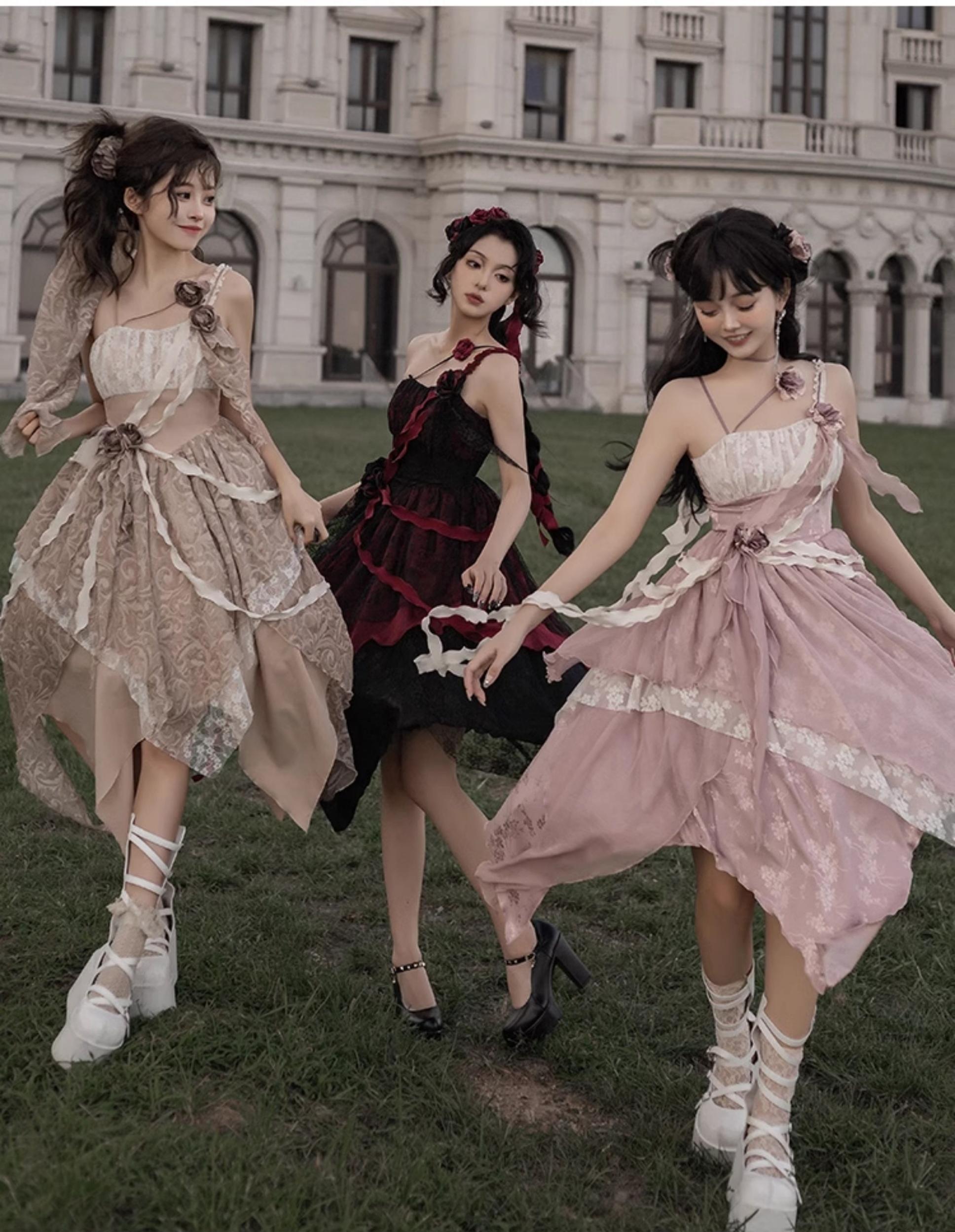 With PUJI - Rose Leaf - Irregular Daily Lolita JSK Dress in Wabi-Sabi Style