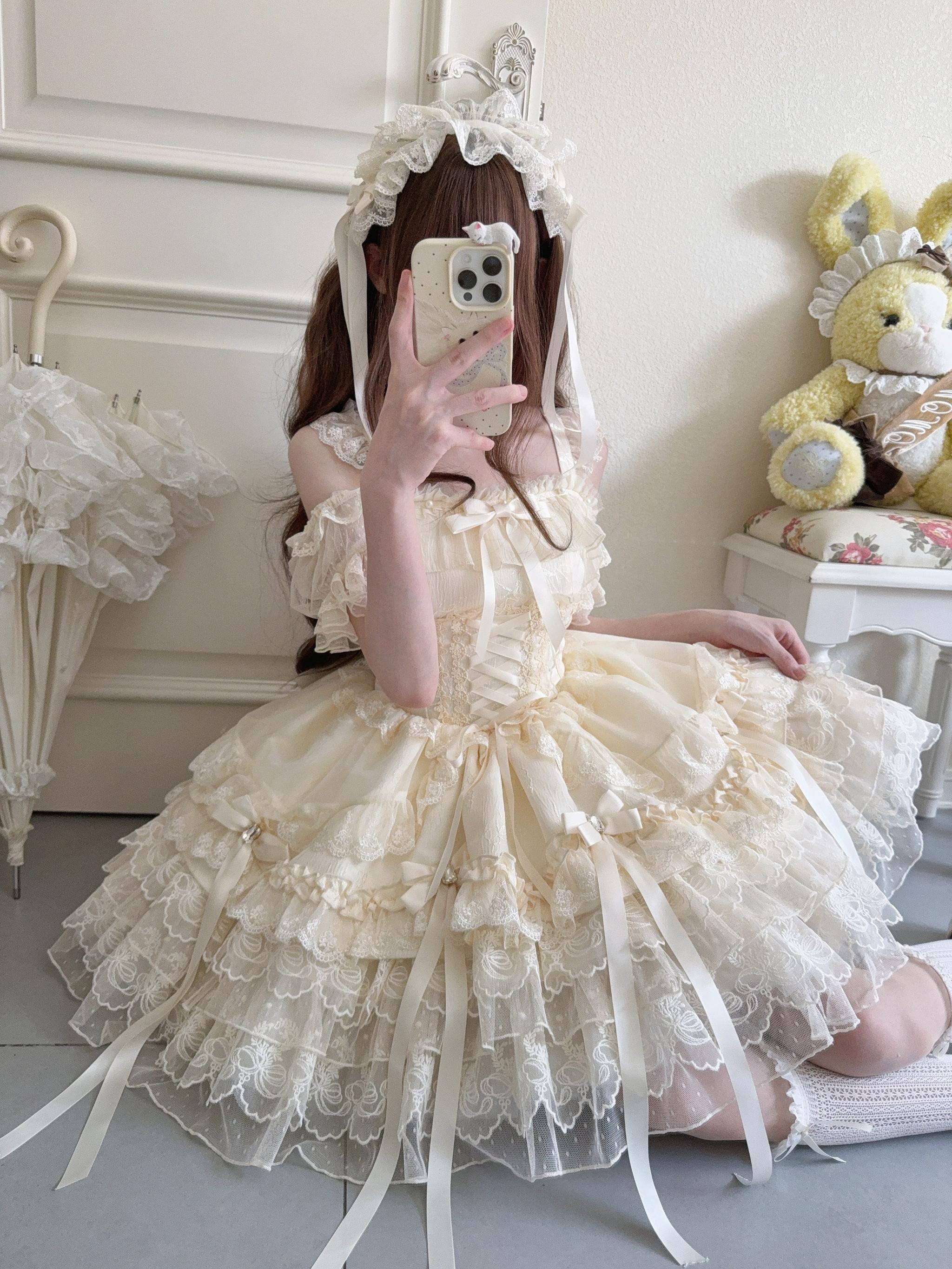 Sugar Girl - Ribbons of Love - Sweet Lolita JSK Dress, Tiered Ruffles 43767:785802