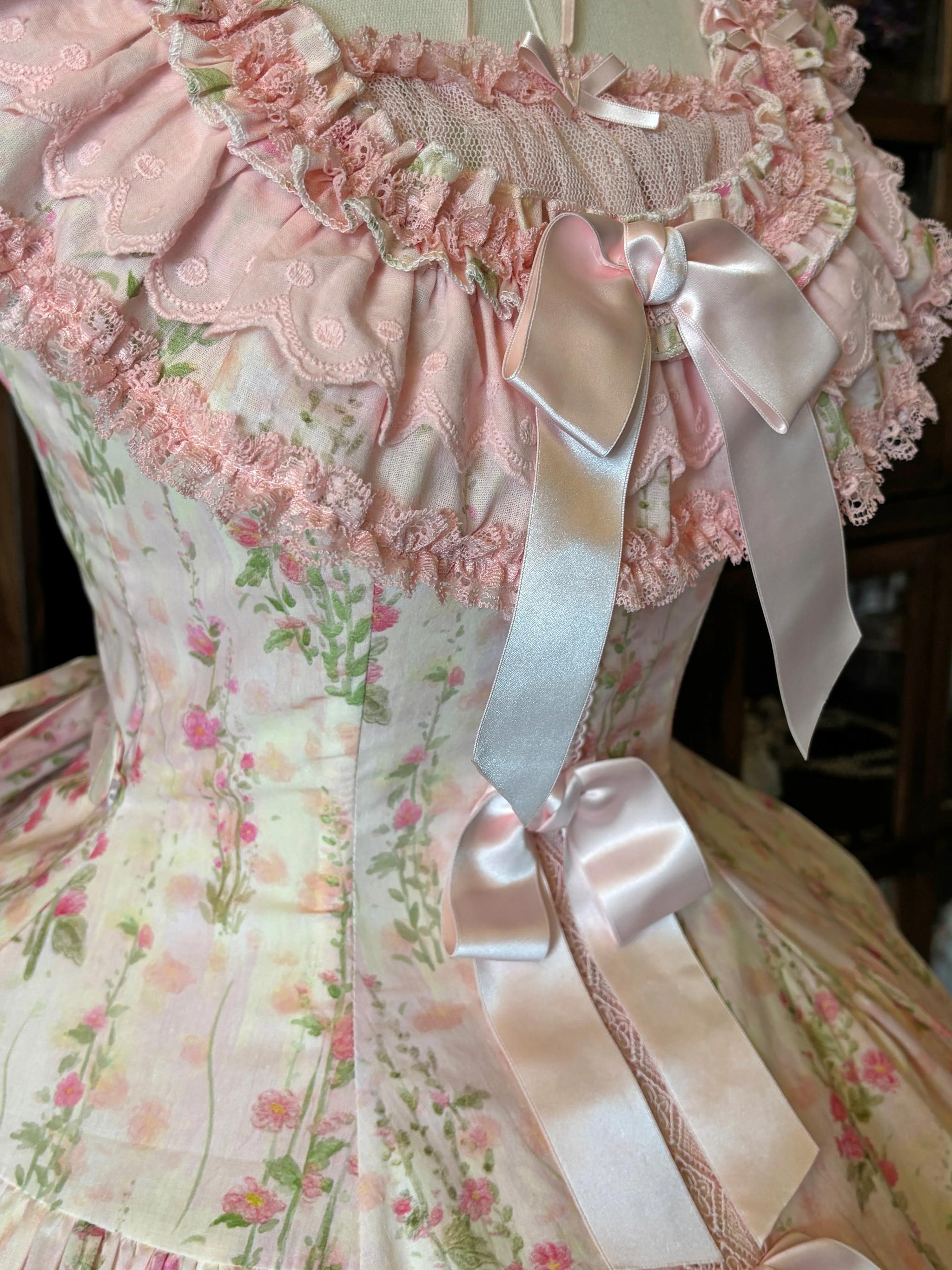 Prologue Rose - Cotton Classic Lolita Pink JSK Dress, Rose Print 45828:864119