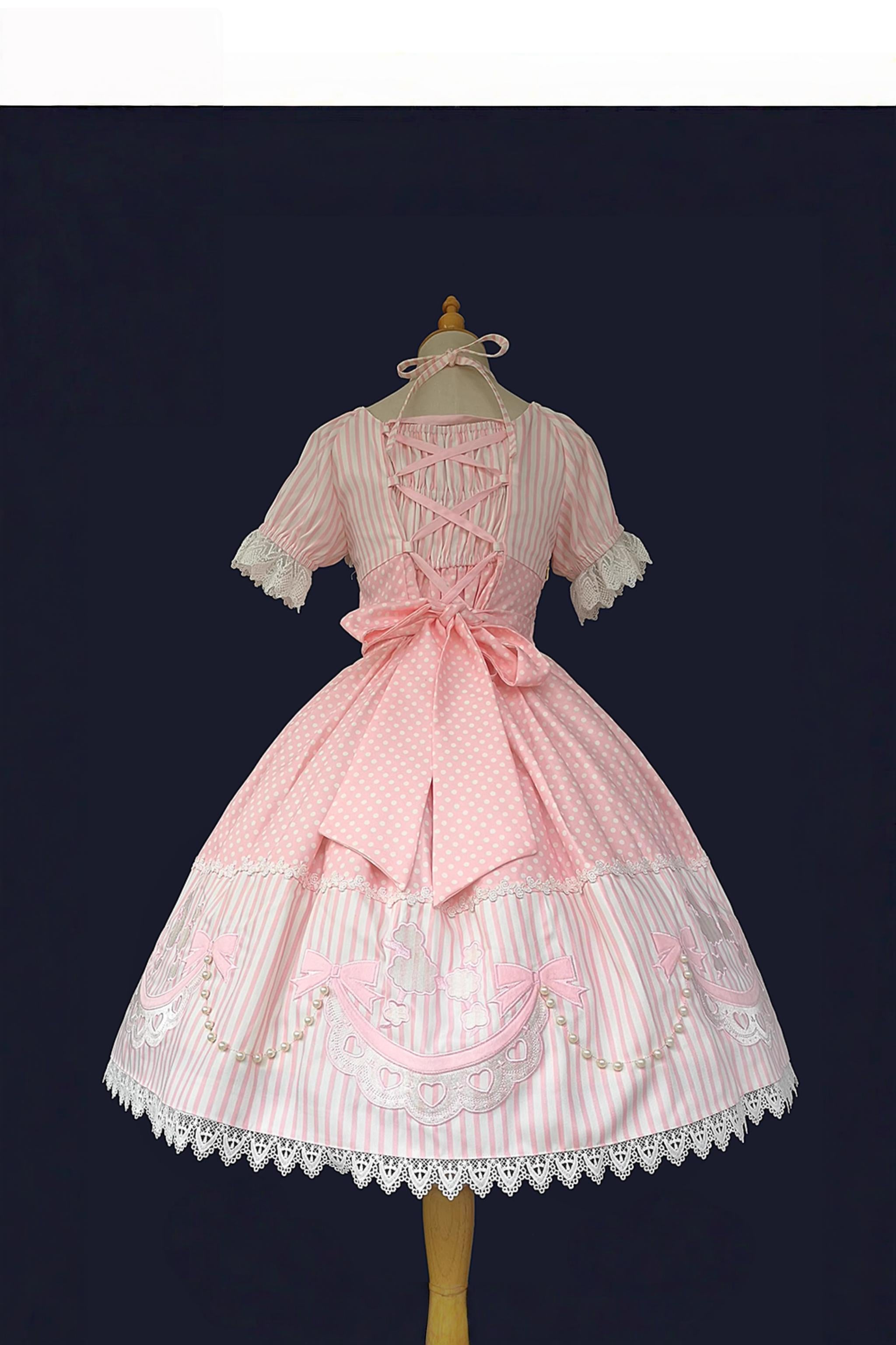 Poodle - Polka Dot Old School Lolita OP Dress, Poodle Embroidery 44354:804723