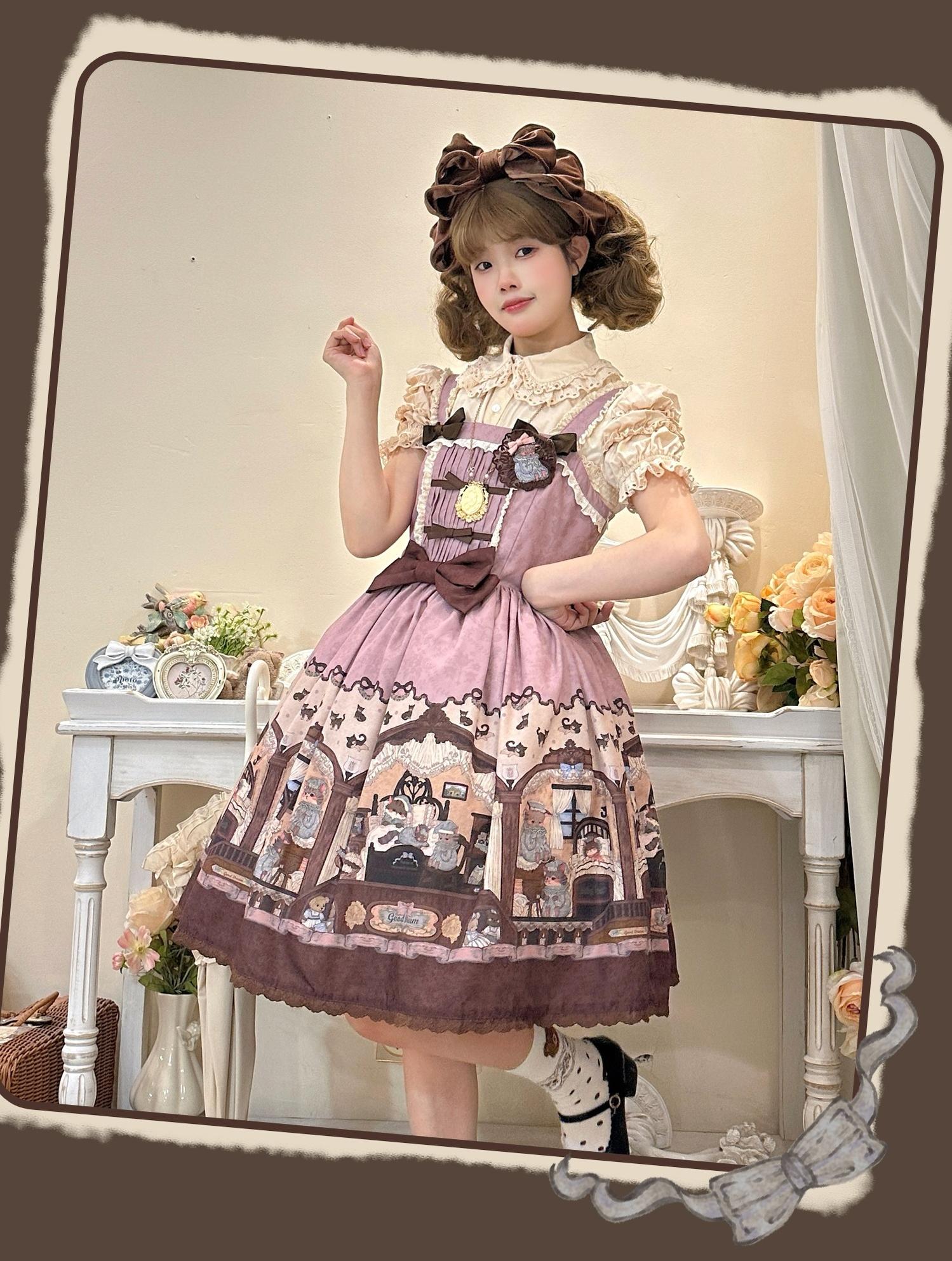 Sweet Dream Sheep - Vintage Bear - Printed Sweet Lolita Dress, Zipper Clousure 43709:784143