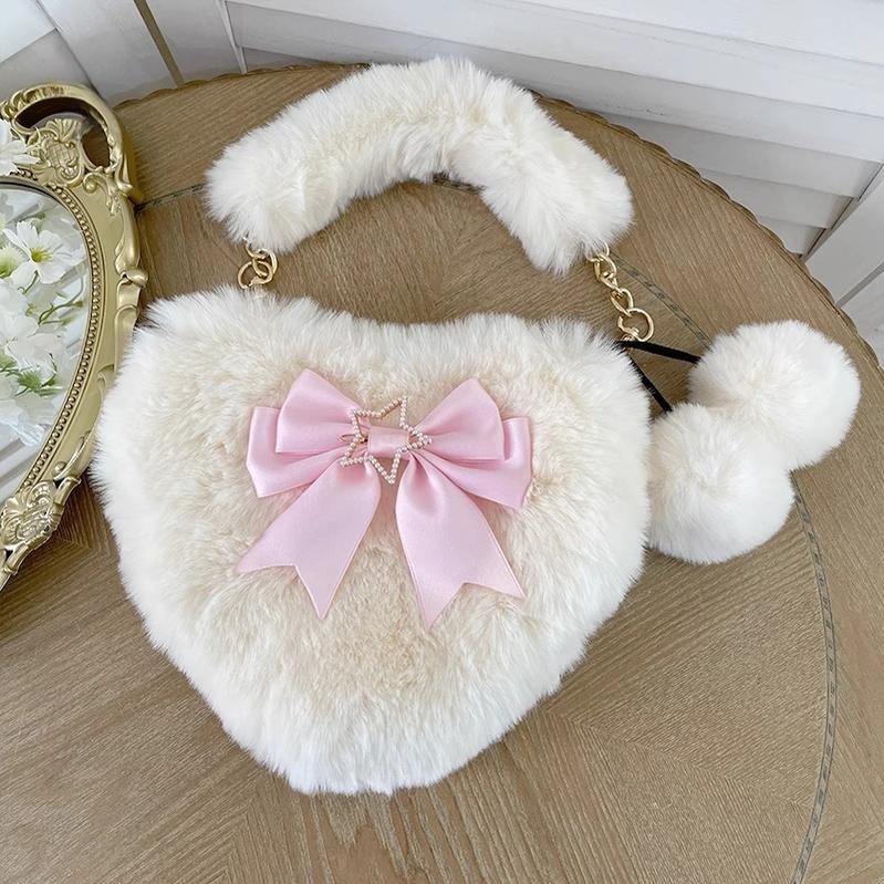 Xiaogui - Plush Heart-Shaped Lolita Bag, Detachable Bow 44204:798518