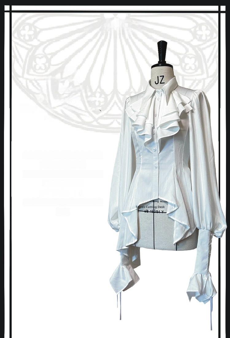 Danger Girl~The Persevering~Ouji Lolita Shirt Gothic Blouse with Mutton Sleeves (Off-white / L M S XL XS) 42115:726905
