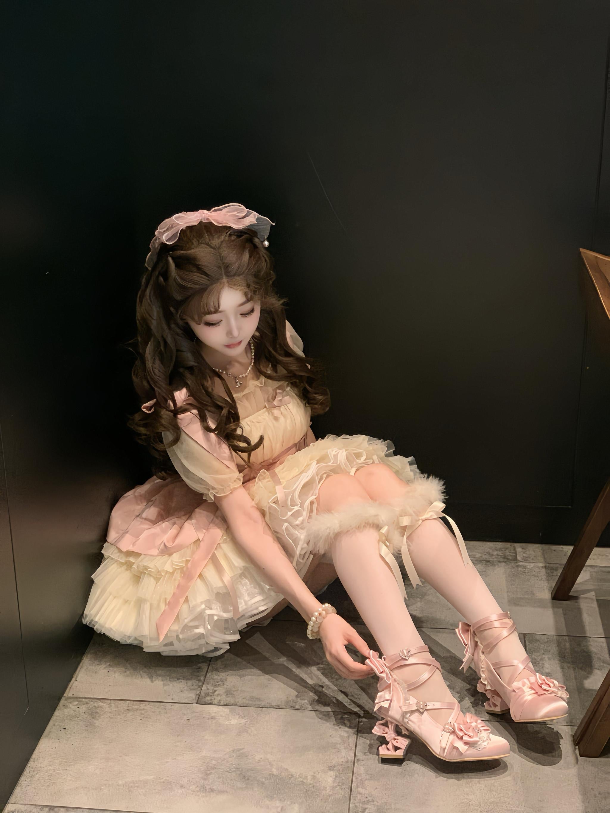 Thousand Knots - Classic Lolita Satin Heels Shoes, Bow-shaped Heel