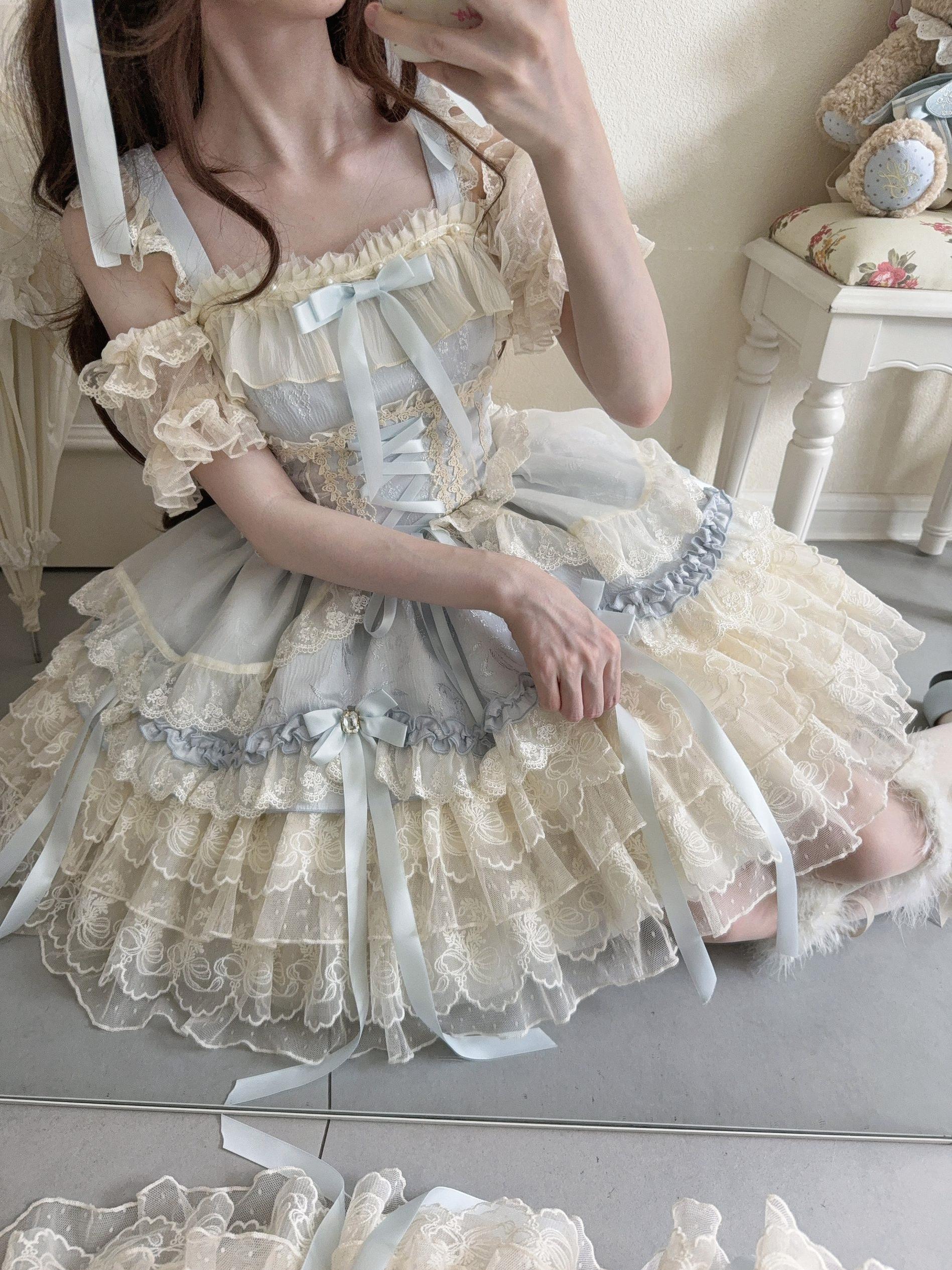 Sugar Girl - Ribbons of Love - Sweet Lolita JSK Dress, Tiered Ruffles
