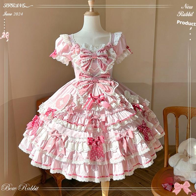 Mademoiselle Pearl~Bow Bunny~IP Collab Sweet Lolita OP Dress Bow JSK OP (L M S XL XS) 38022:578752