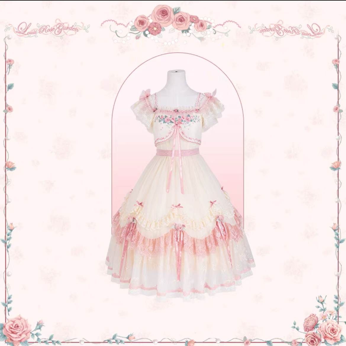 Mademoiselle Pearl - Rose Garden - Elegant Lolita Dress Bridal Floral Dress XS One-shoulder JSK