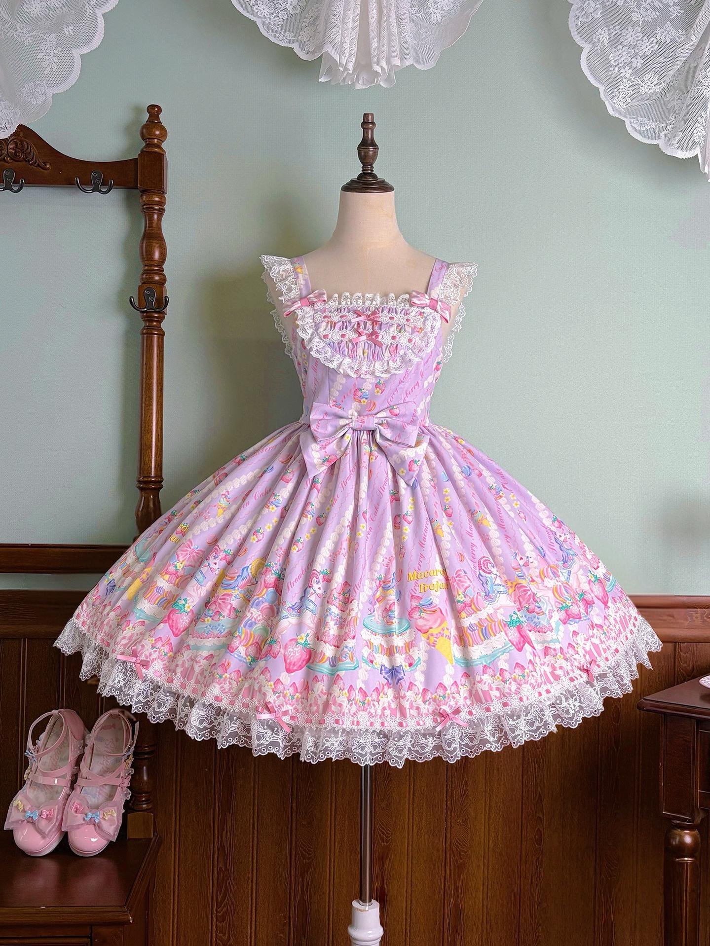 Macaron - Printed Sweet Lolita OP Dress, Old School Lolita JSK Available (L M S XL XS) 45078:834040