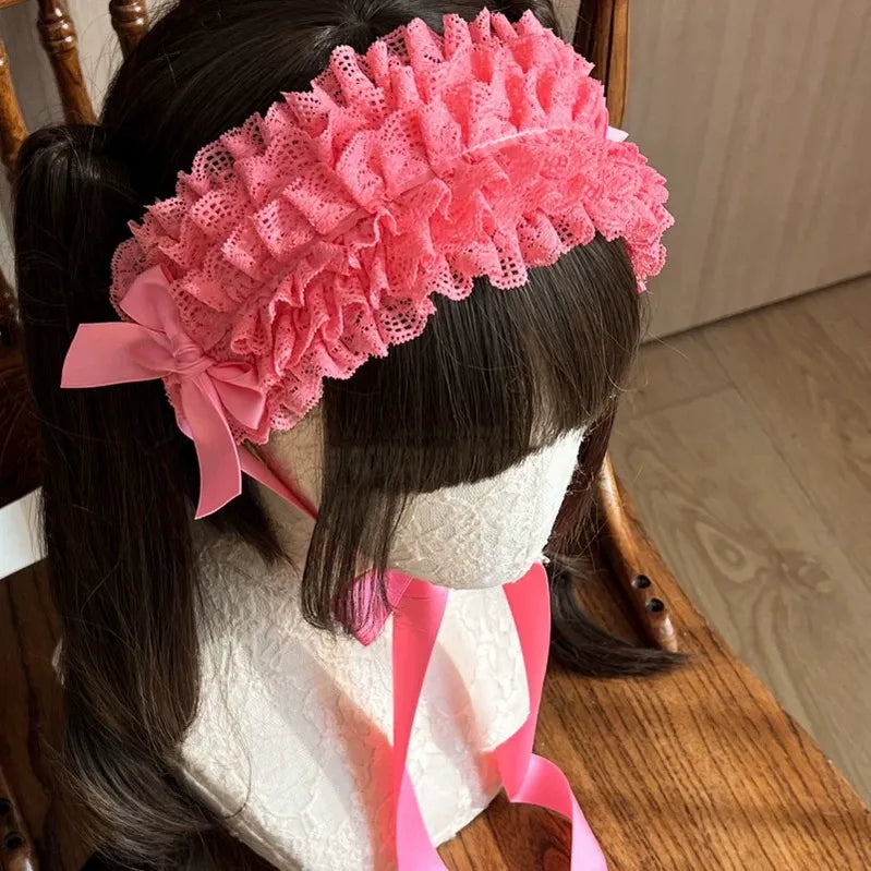 MAID - Customized Elegant Lolita Bow Lace KC Headdress Rose Pink