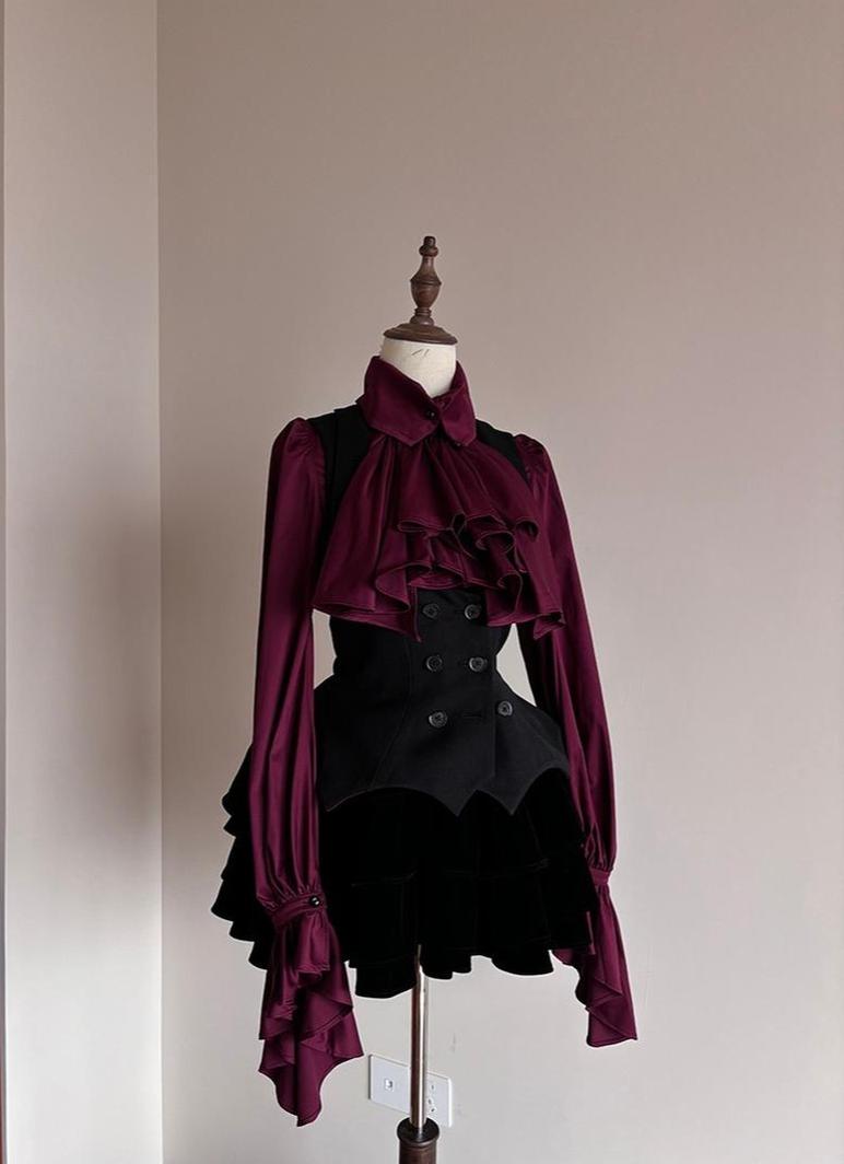 FlowerFairyDaily - Final Nocturne - Black Gothic Lolita Vest, Bat-Wing Shape