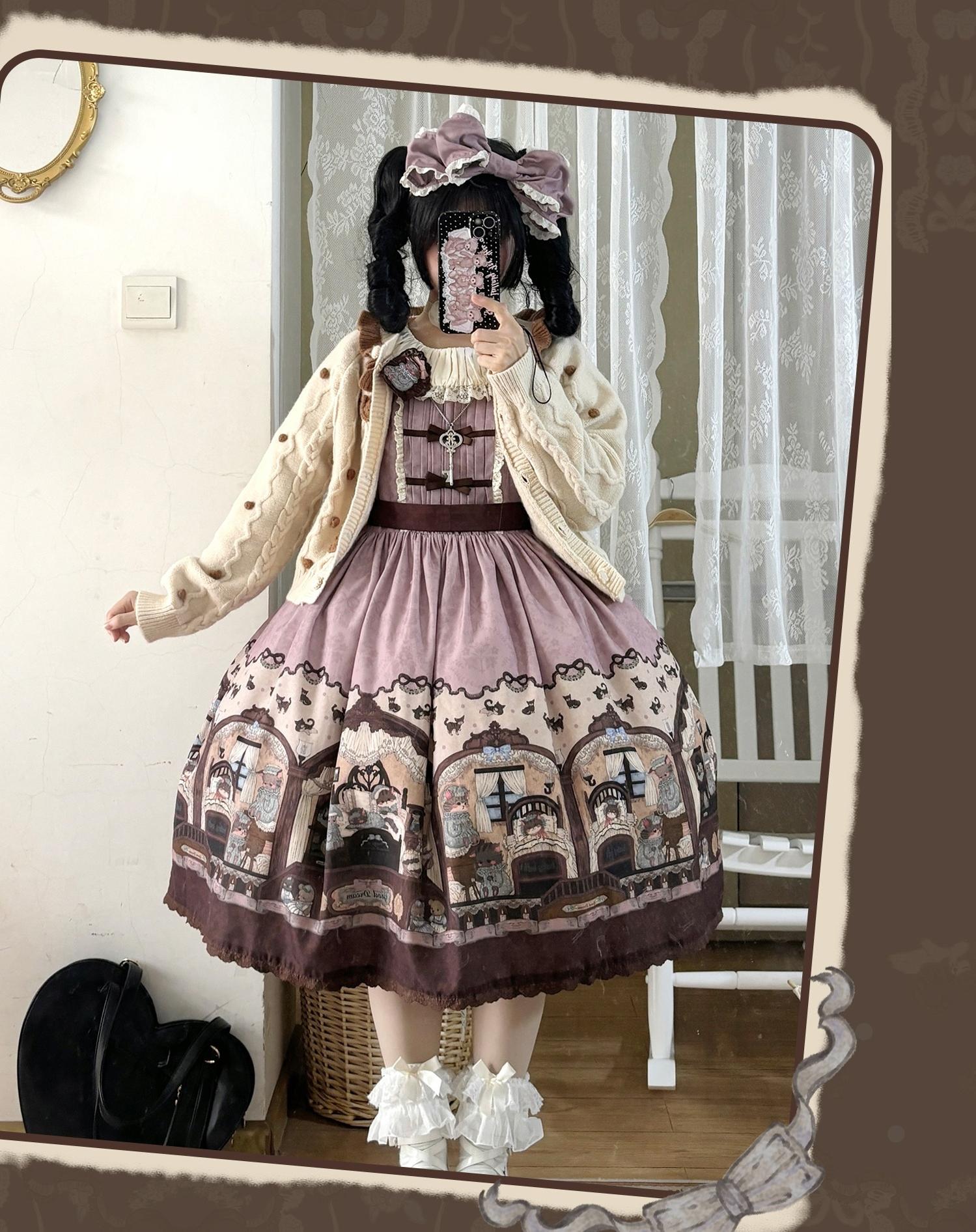 Sweet Dream Sheep - Vintage Bear - Printed Sweet Lolita Dress, Zipper Clousure 43709:784137